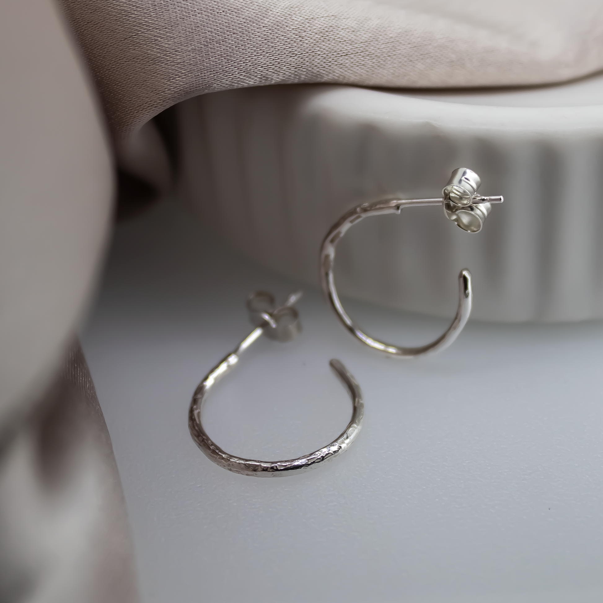 Mini Textured Sterling Silver Hoops