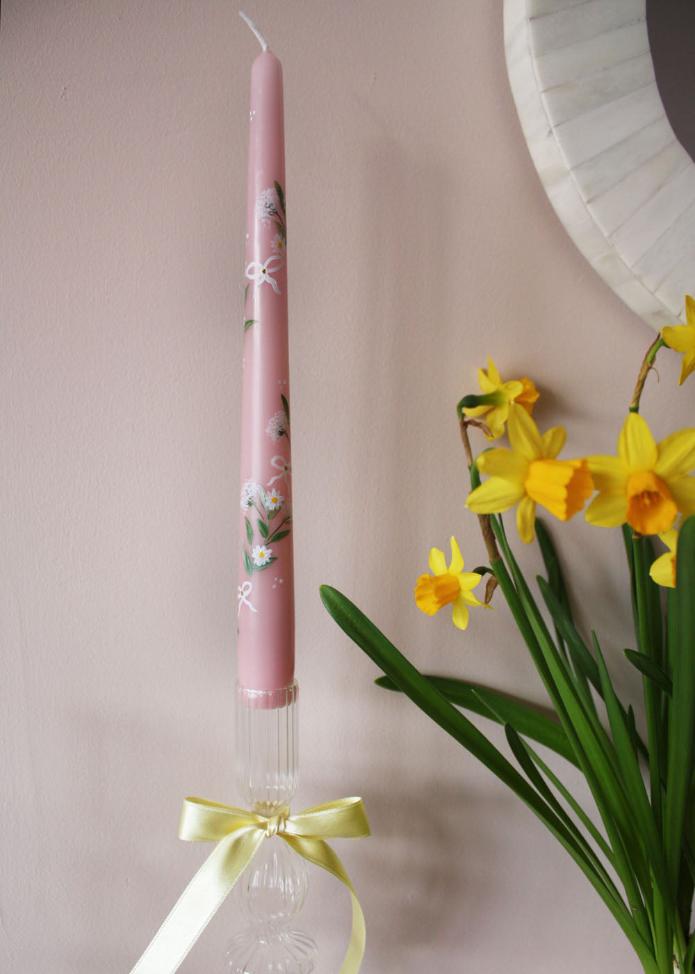 Cow Parsley and Daisy Hand Painted Candle