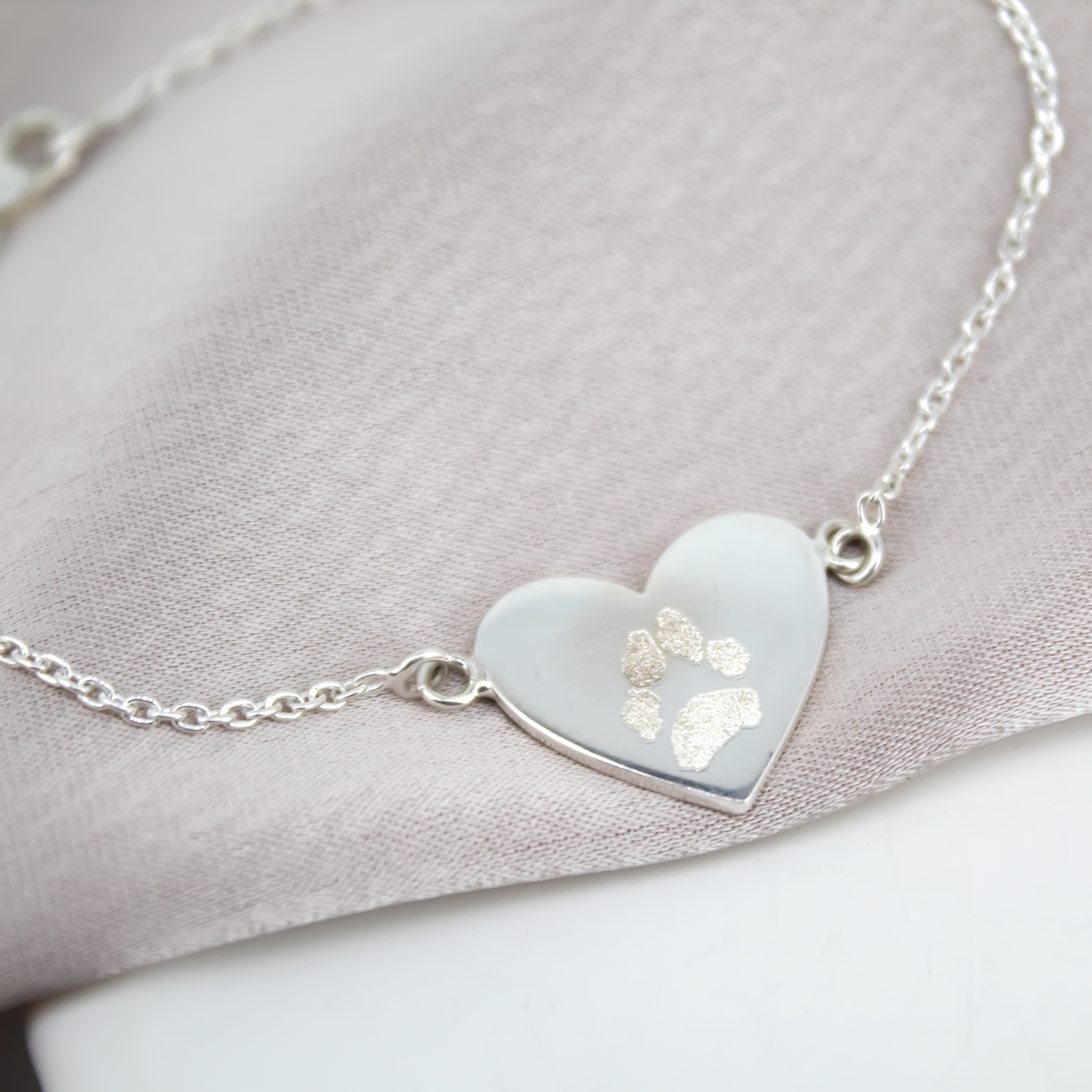 Paw Print Heart Bracelet in Sterling Silver