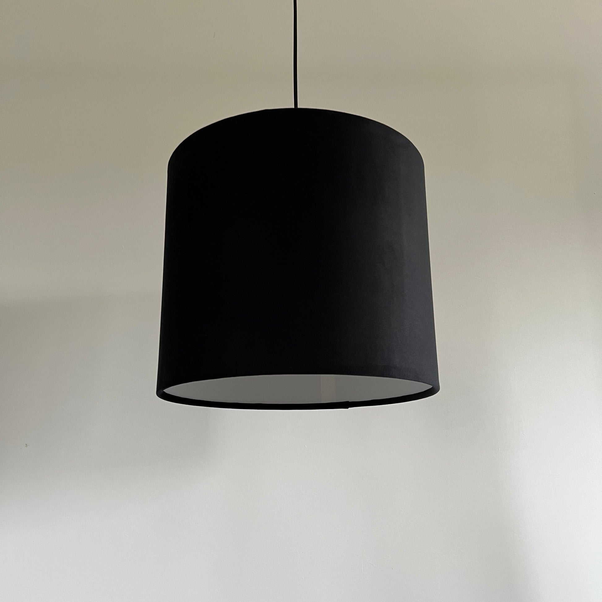 Black velvet drum lampshade/ ceiling shade with a white lining