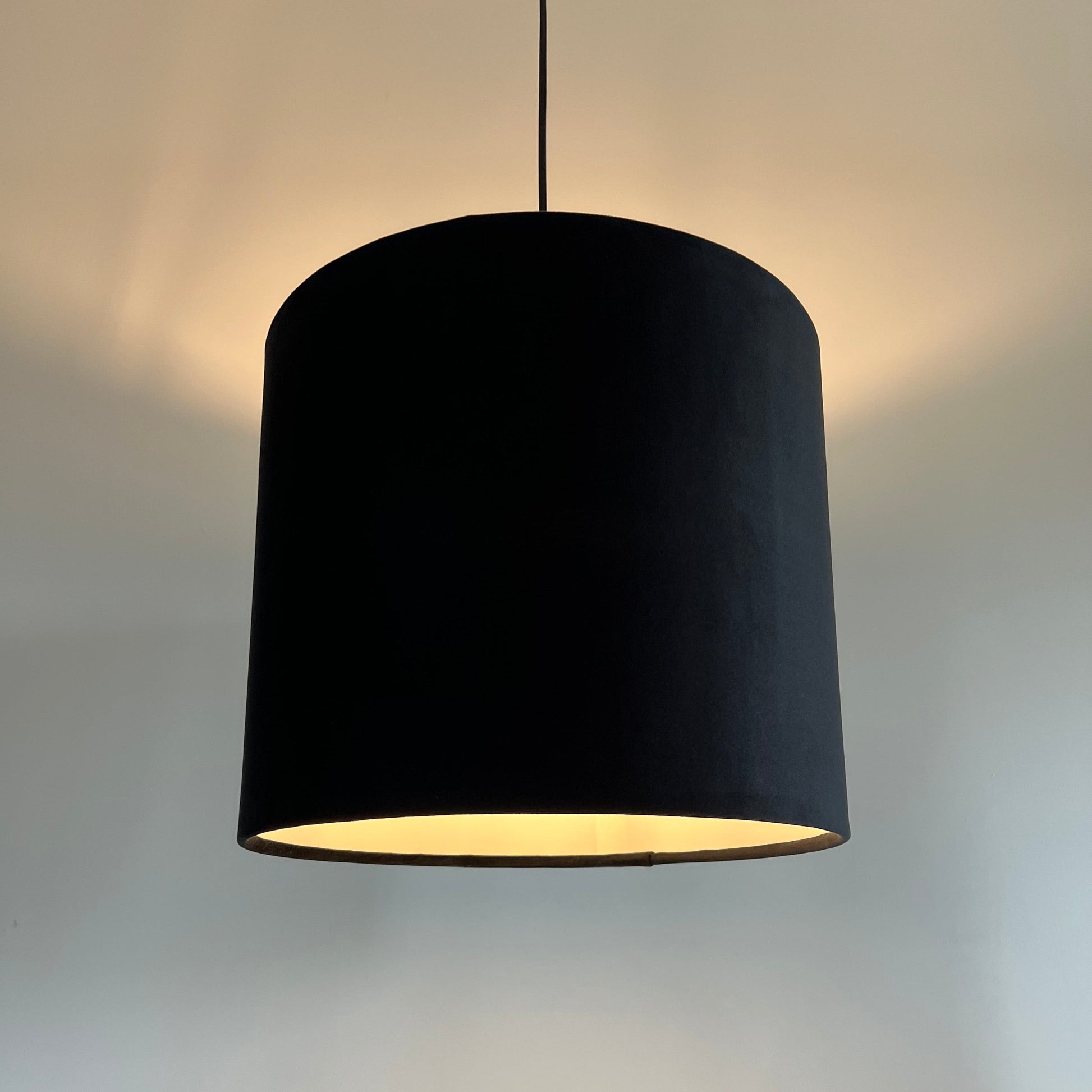 Black velvet drum lampshade/ ceiling shade with a white lining