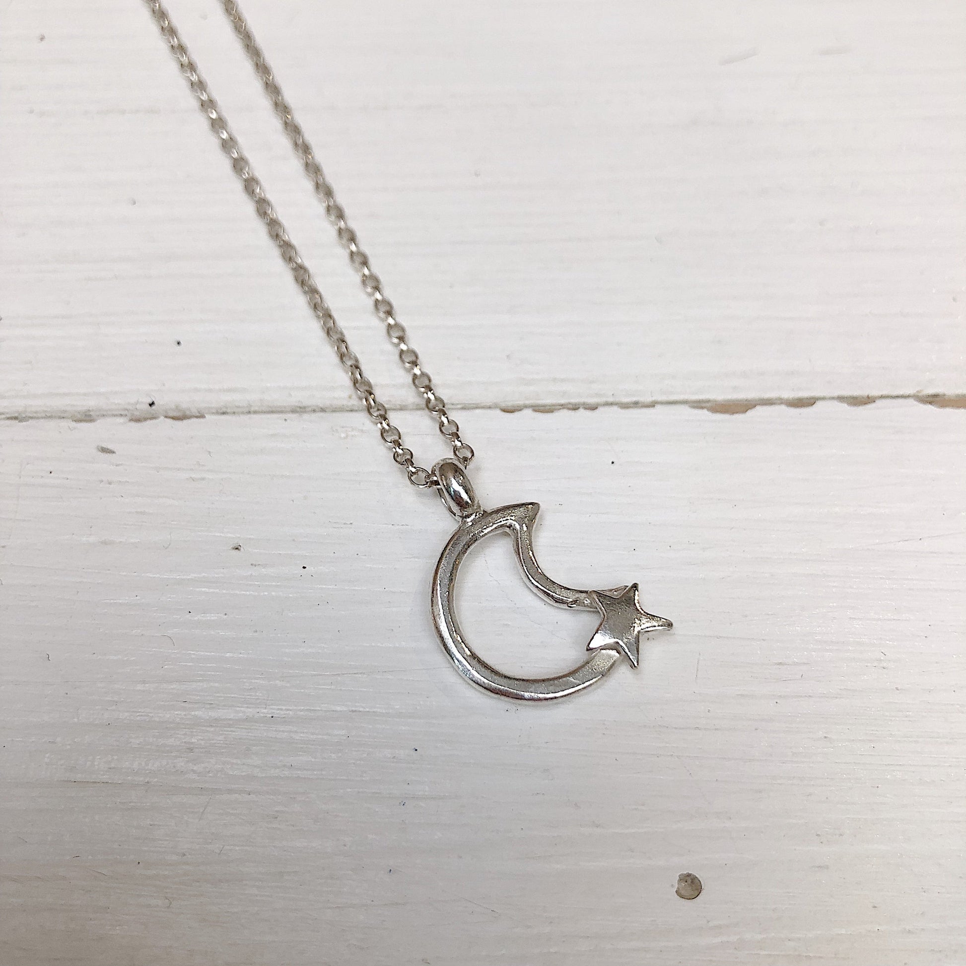 Moon and Star Silver Charm Necklace