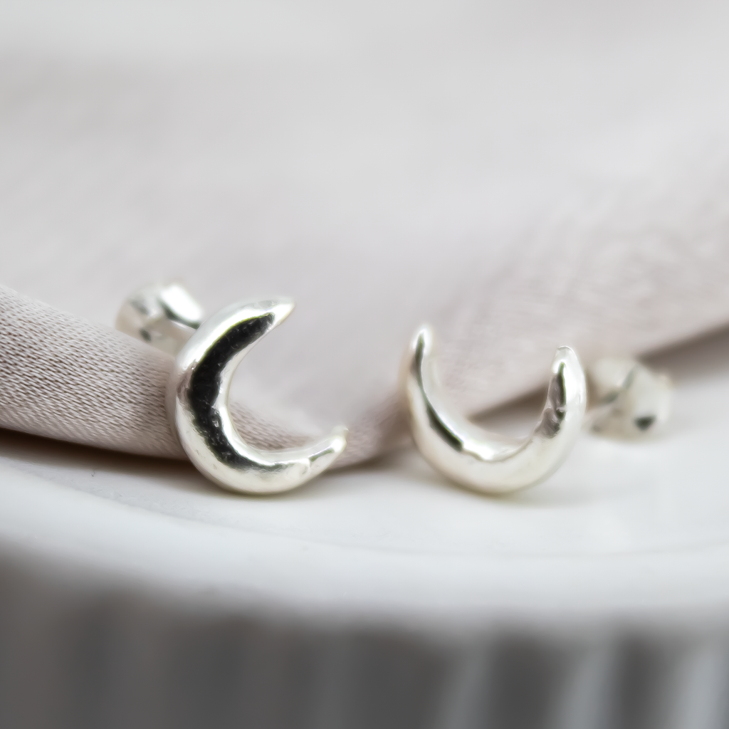 Crescent Moon Sterling Silver Studs