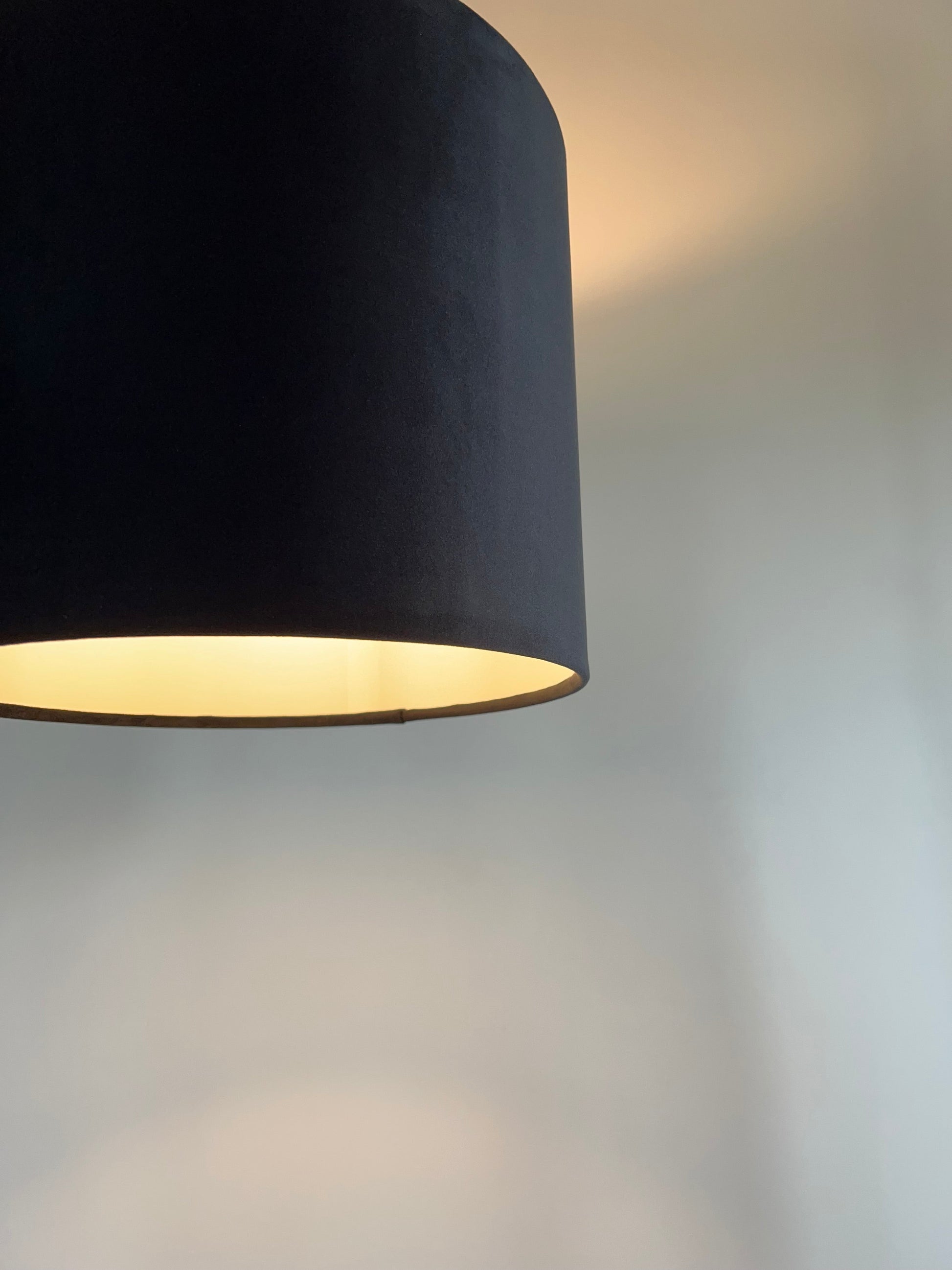 Black velvet drum lampshade/ ceiling shade with a white lining
