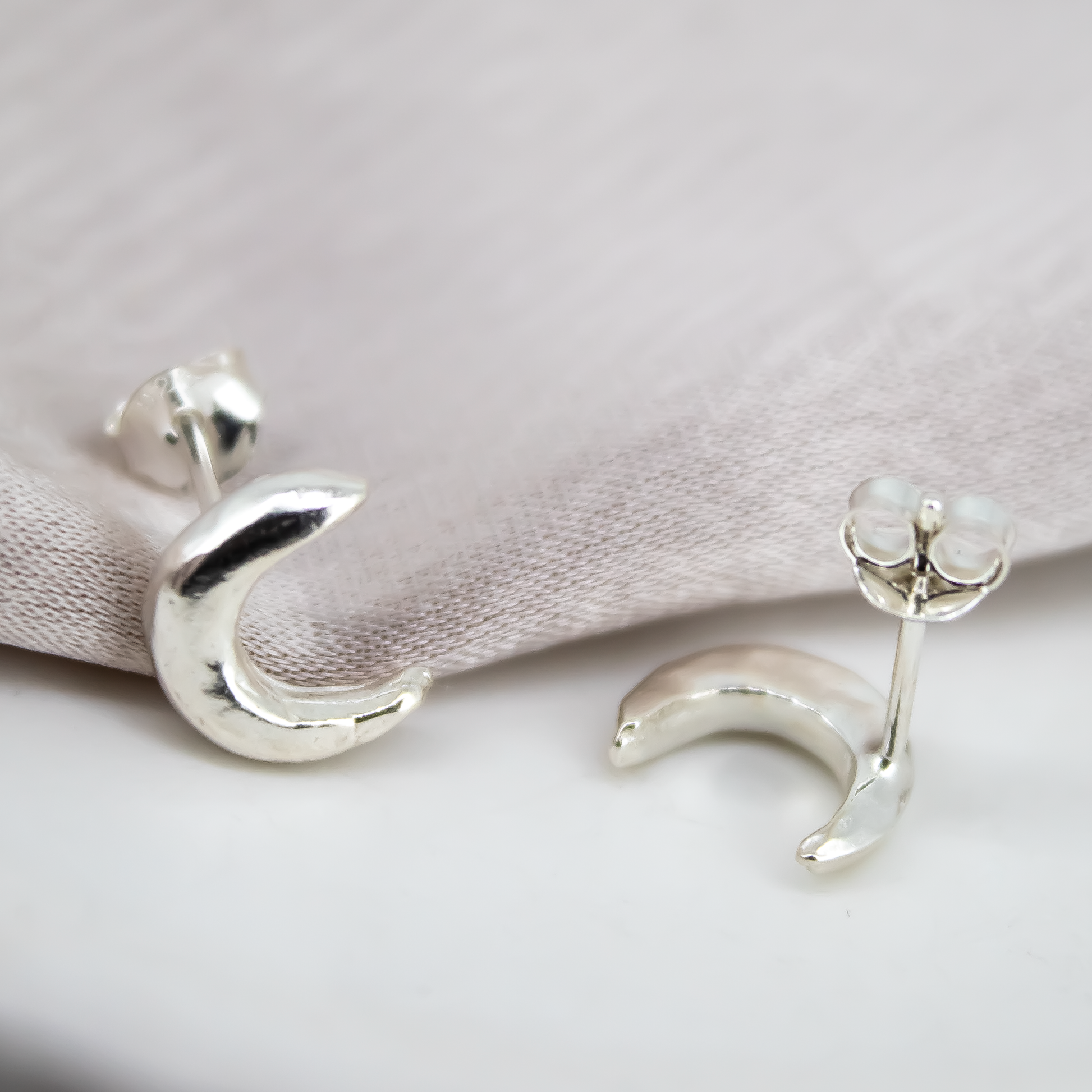Crescent Moon Sterling Silver Studs