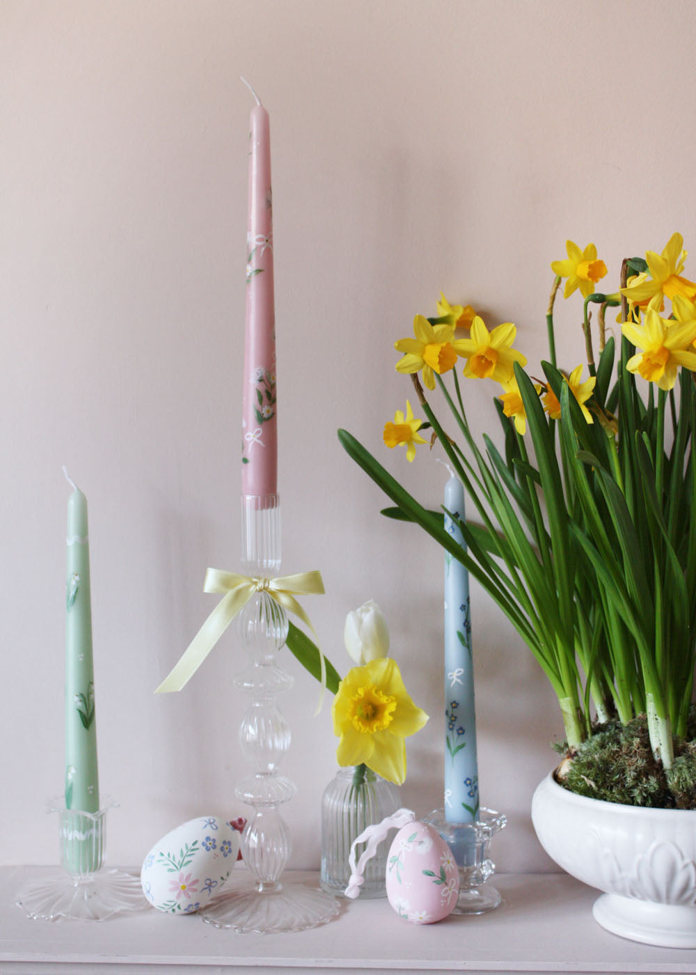 Cow Parsley and Daisy Hand Painted Candle