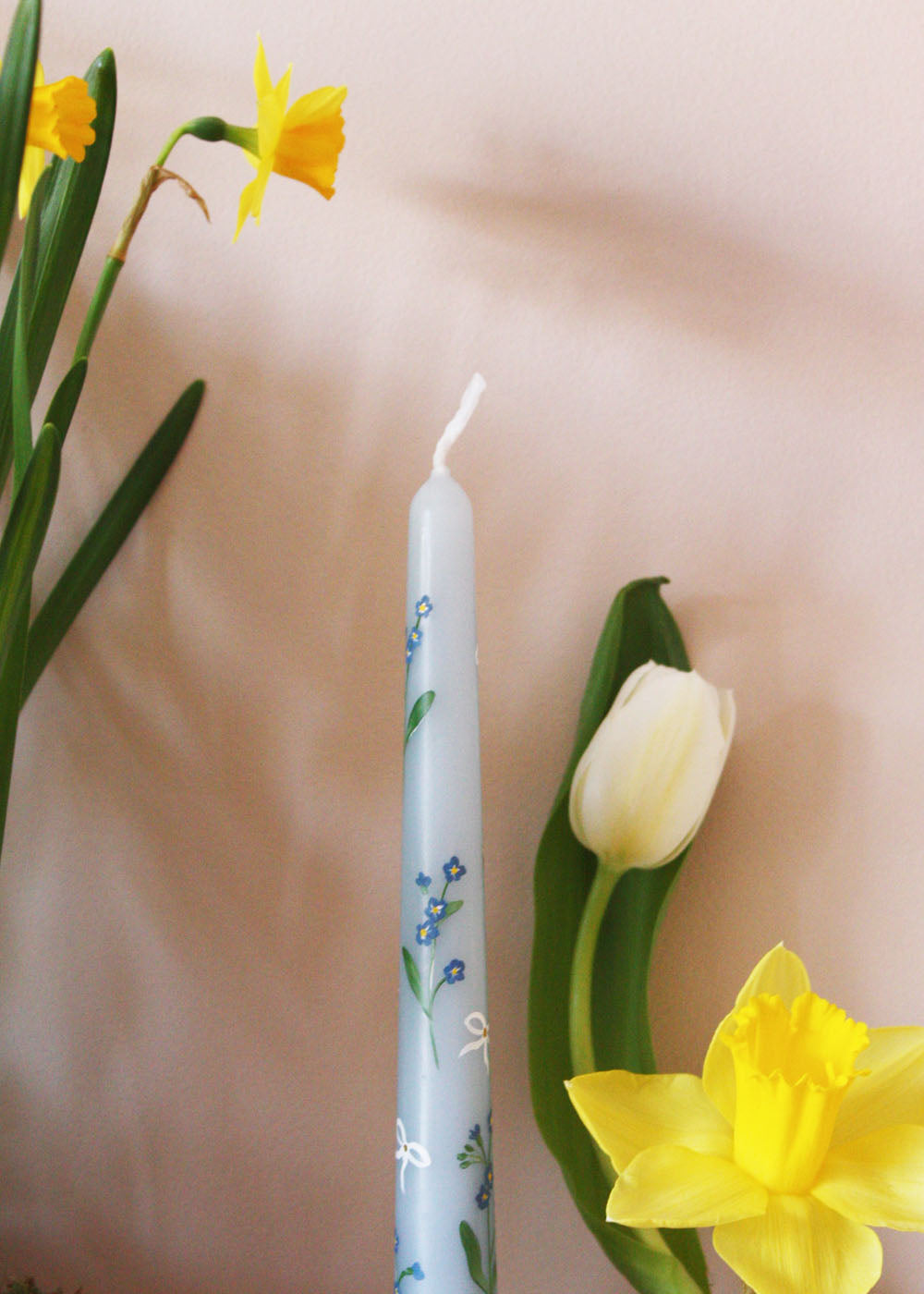 Forget Me Nots and Bows Hand Painted Candle