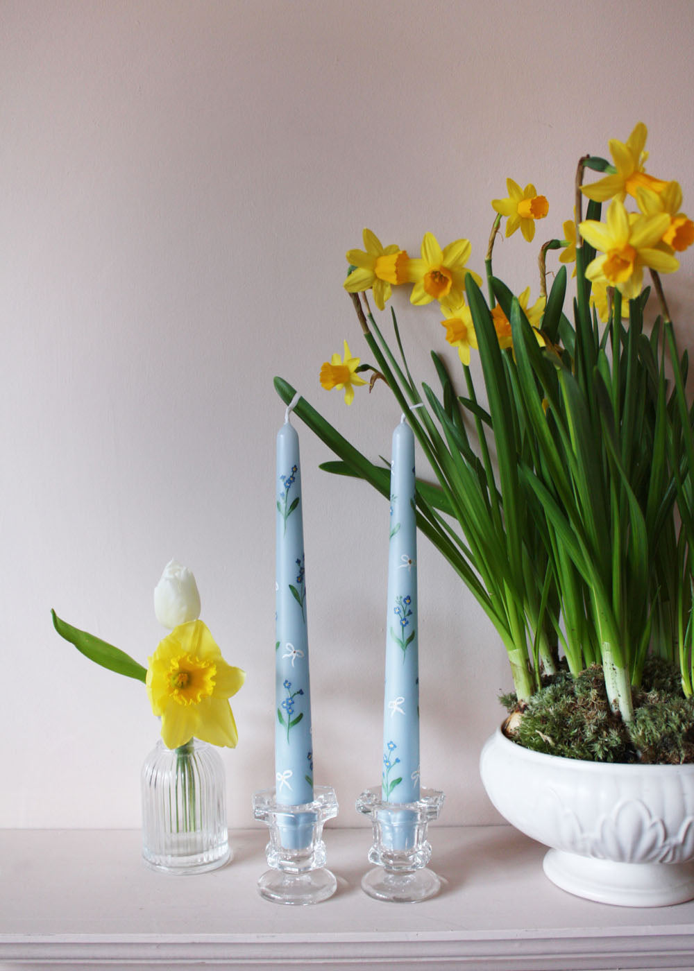 Forget Me Nots and Bows Hand Painted Candle