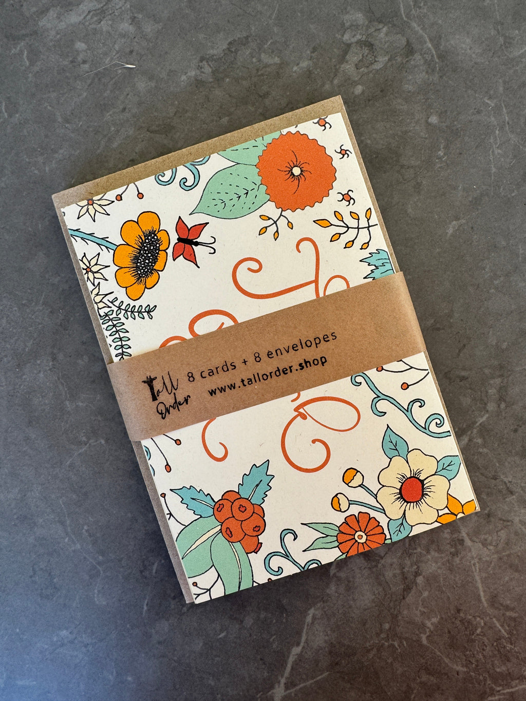 Thank You Note Card Set Orange Florals