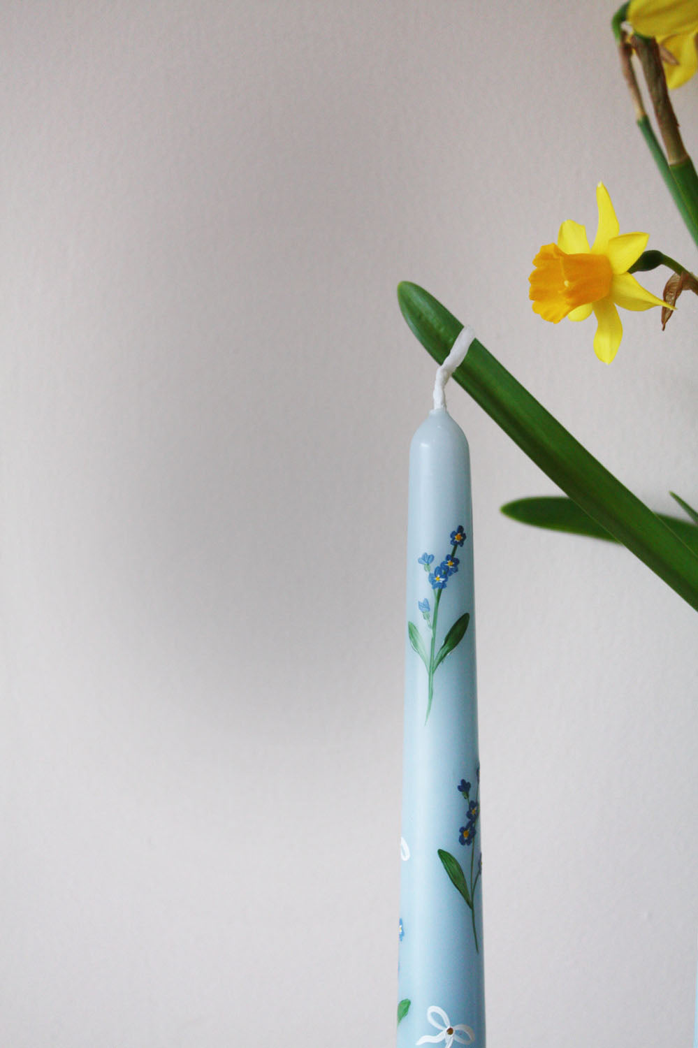 Forget Me Nots and Bows Hand Painted Candle