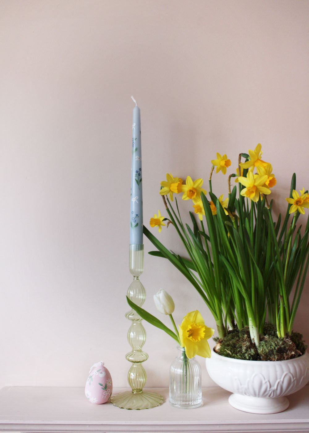 Forget Me Nots and Bows Hand Painted Candle