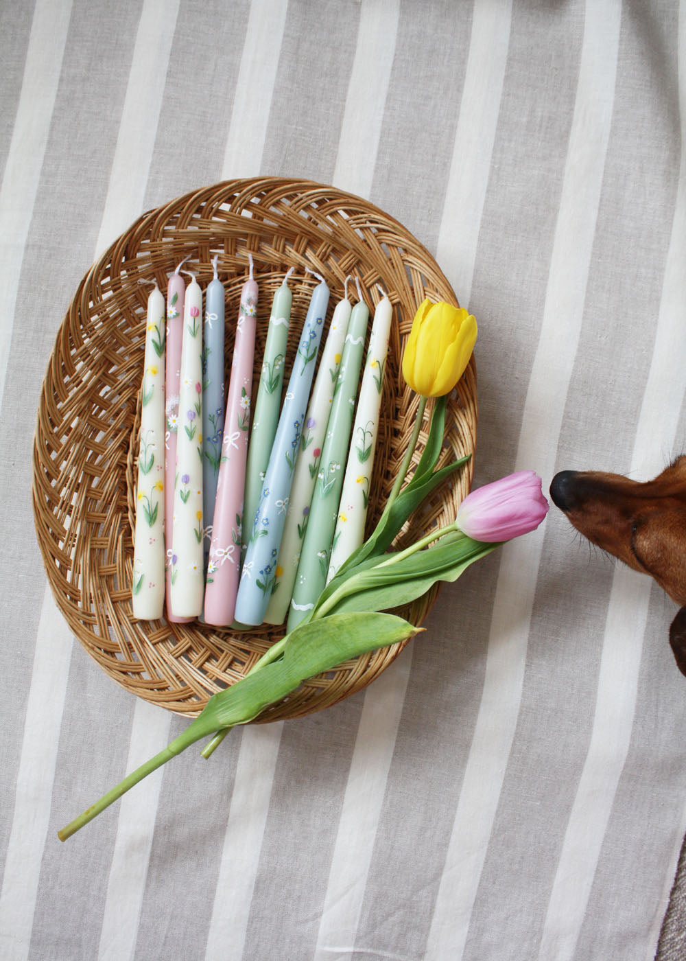 Cow Parsley and Daisy Hand Painted Candle