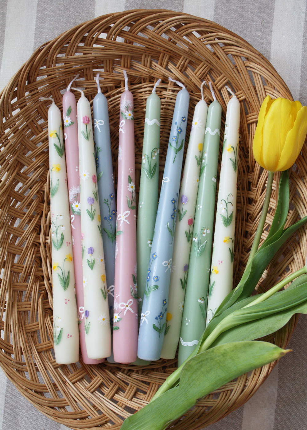 Forget Me Nots and Bows Hand Painted Candle