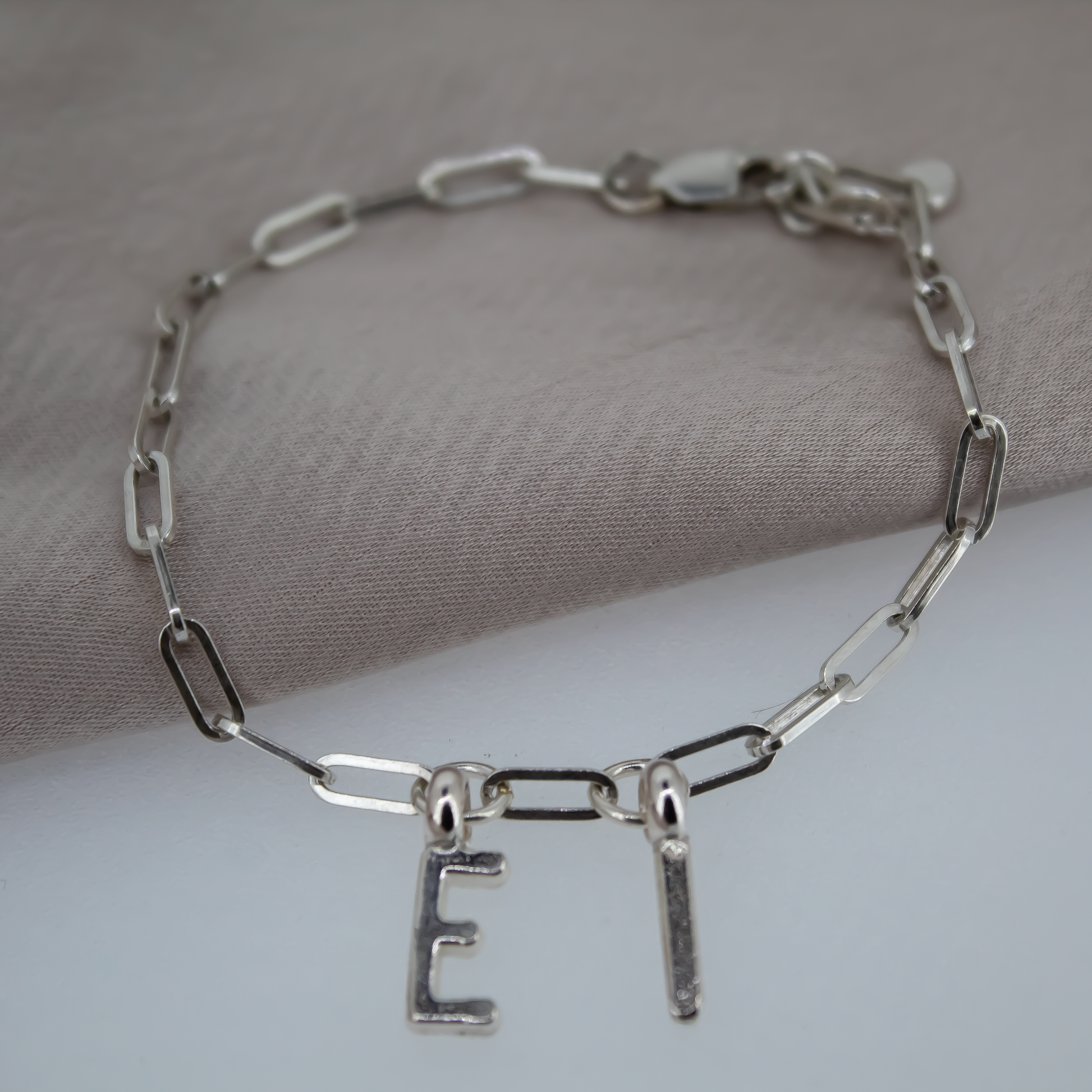 Alphabet Trace Chain Bracelet with 2 Charms in Sterling Silver