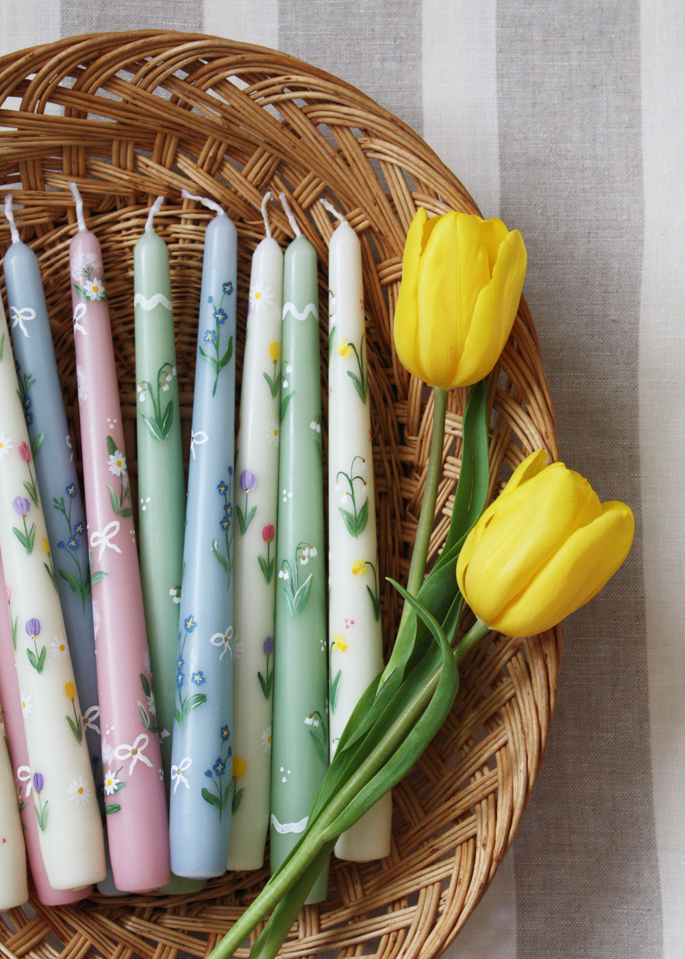 Daffodils and Snowdrops Hand Painted Candle