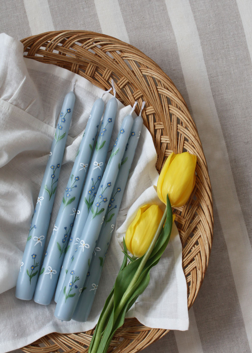 Forget Me Nots and Bows Hand Painted Candle