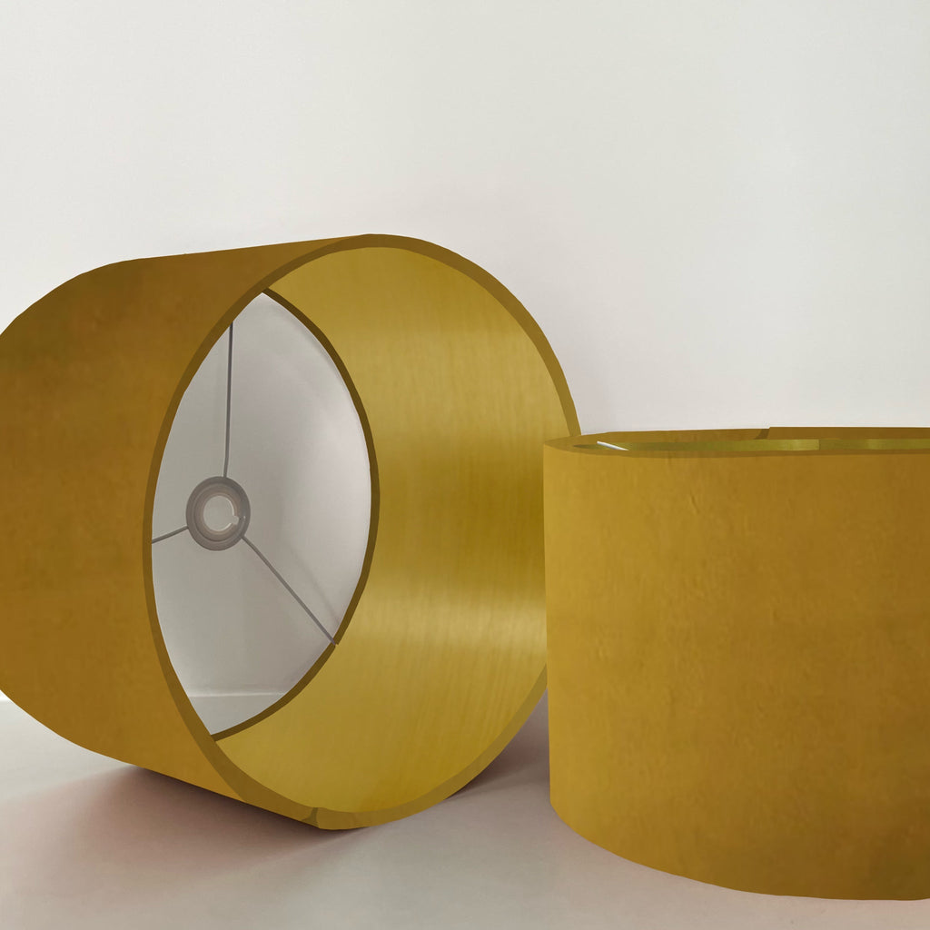 Mustard velvet drum lampshade/ ceiling shade with a metallic brushed gold lining
