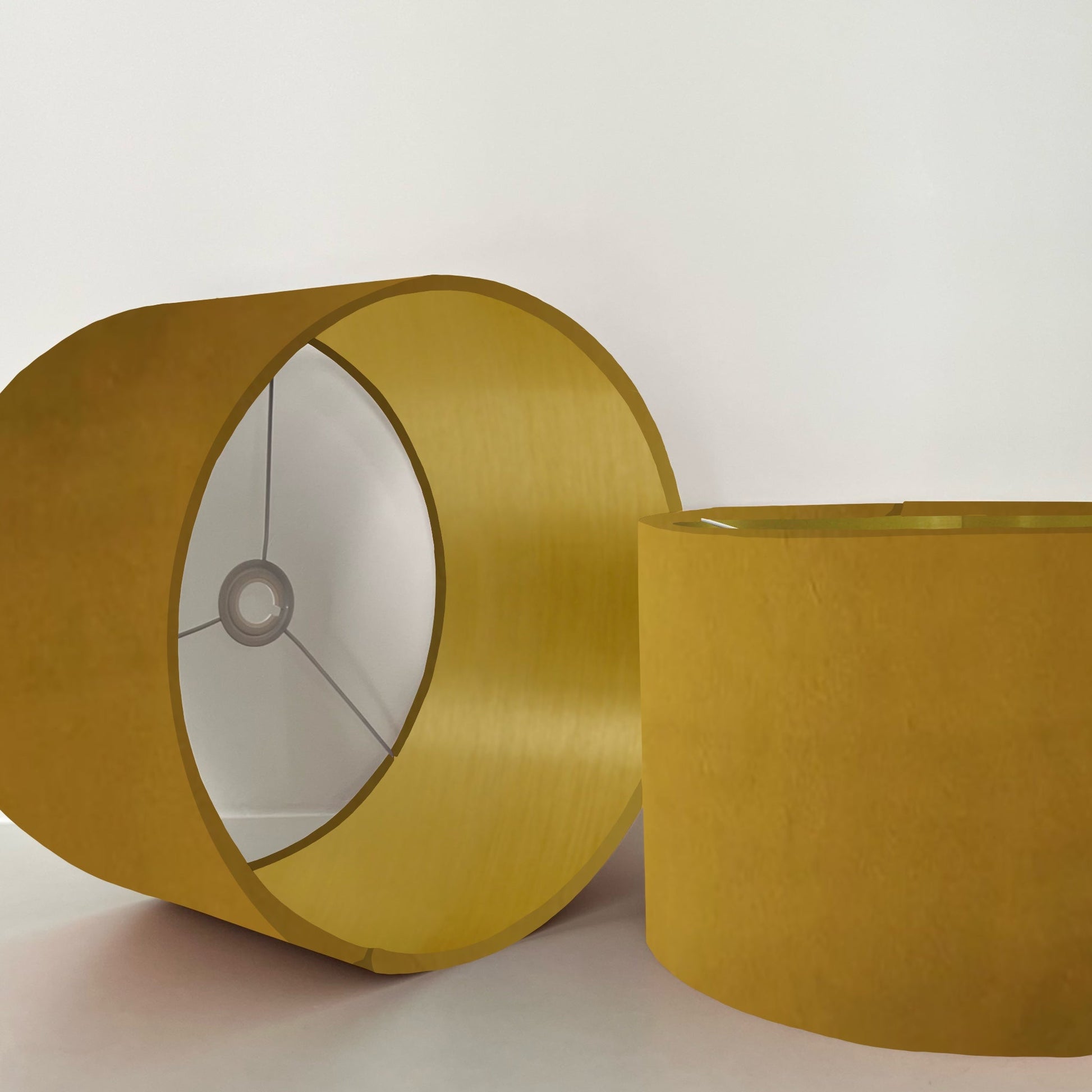 Mustard velvet drum lampshade/ ceiling shade with a metallic brushed gold lining