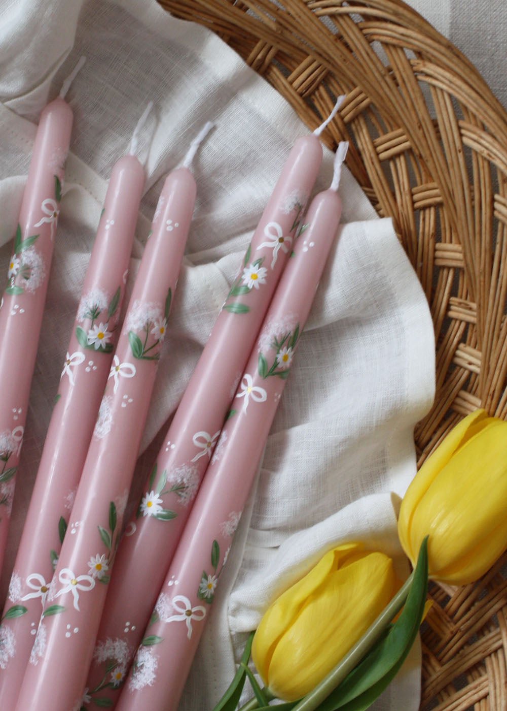 Cow Parsley and Daisy Hand Painted Candle