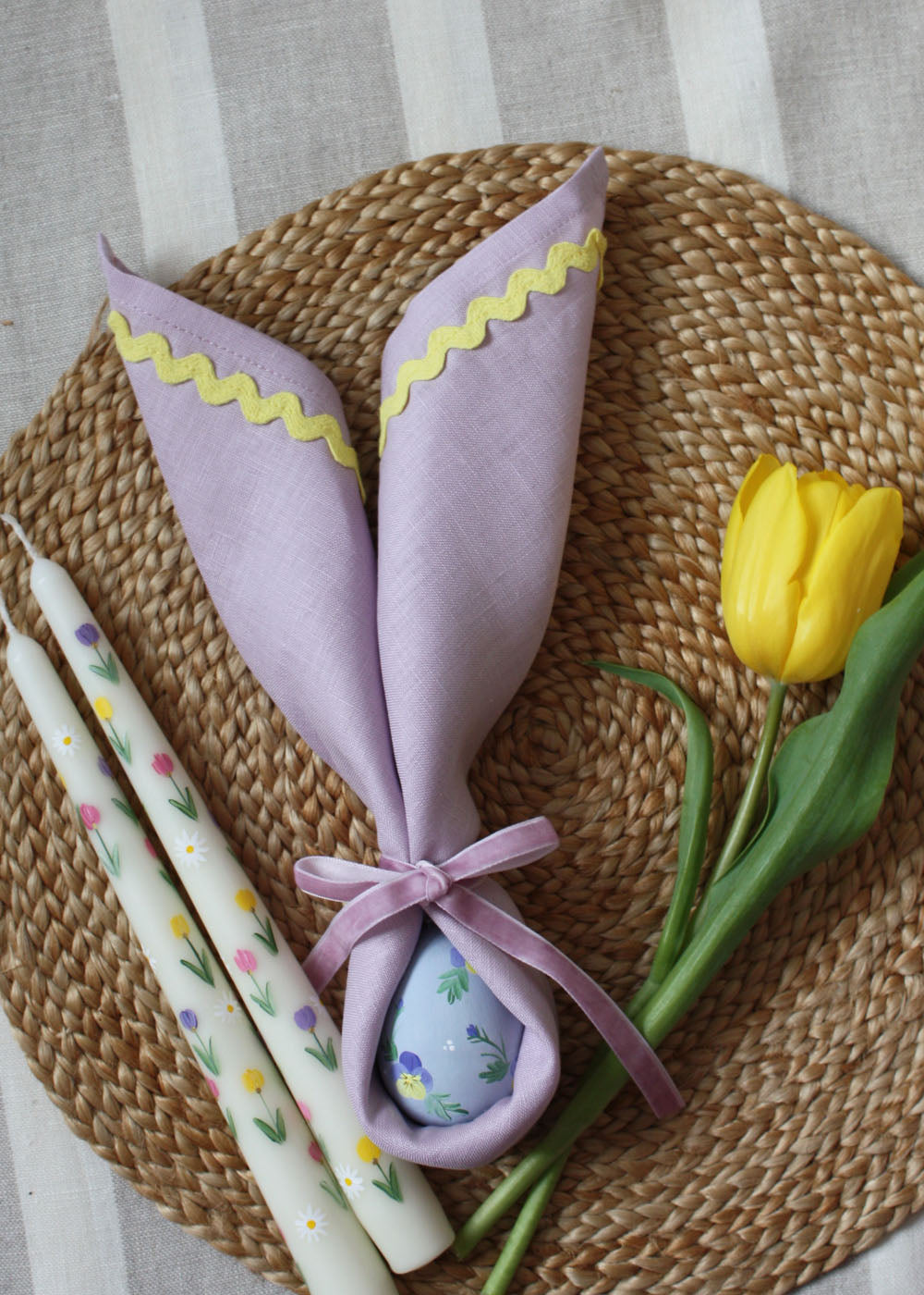 Hand Painted Tulips and Daisies Candle