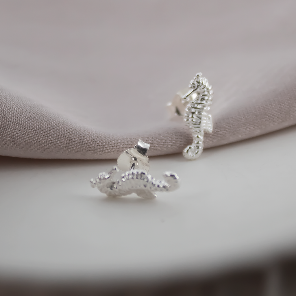 Seahorse Sterling Silver Stud Earrings