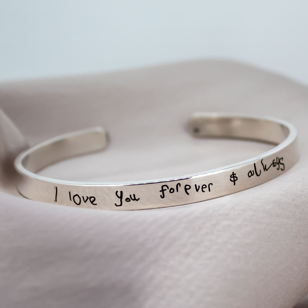 Unisex Handwriting Cuff Bangle in Sterling Silver