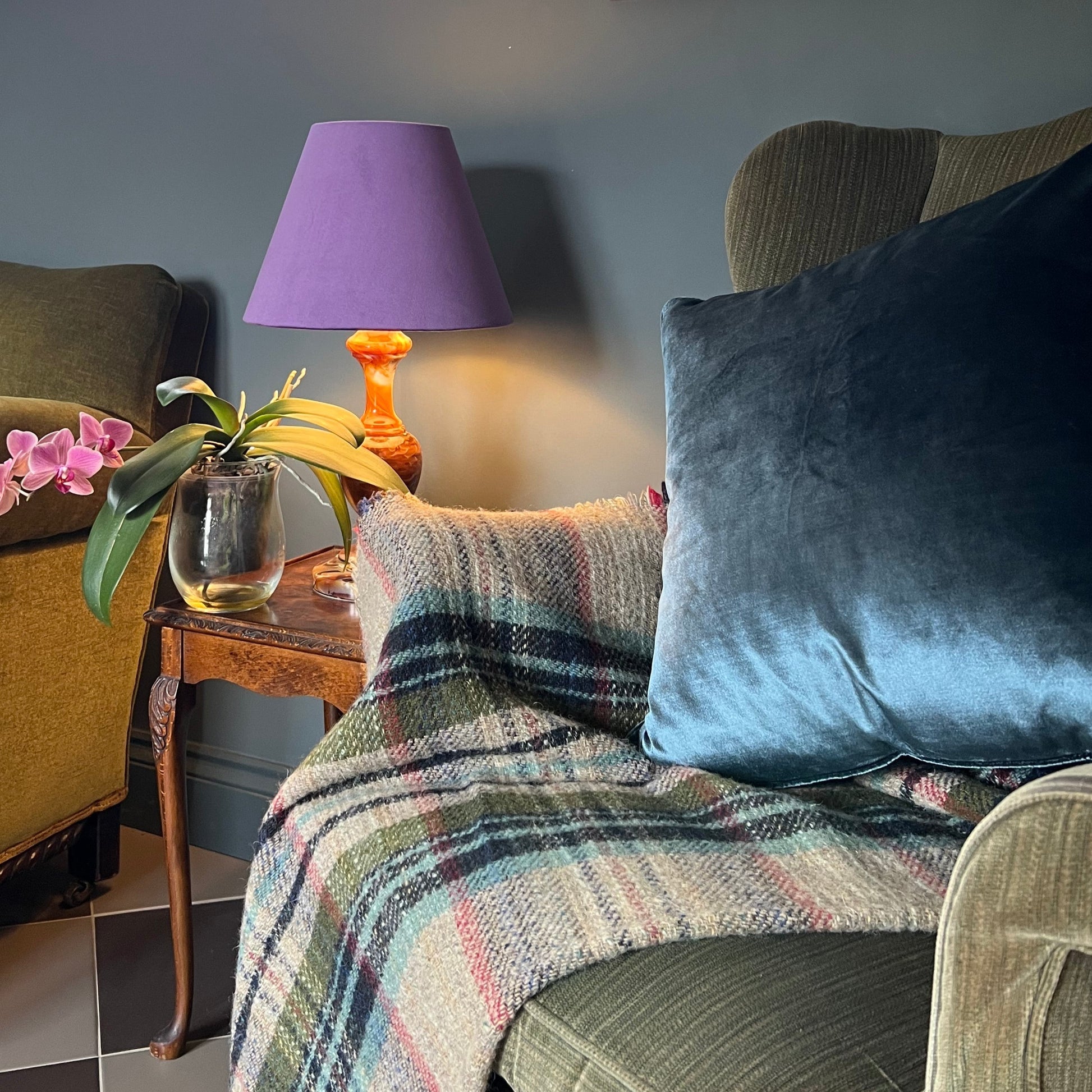 Purple velvet coolie lampshade/ ceiling light shade, empire lampshade