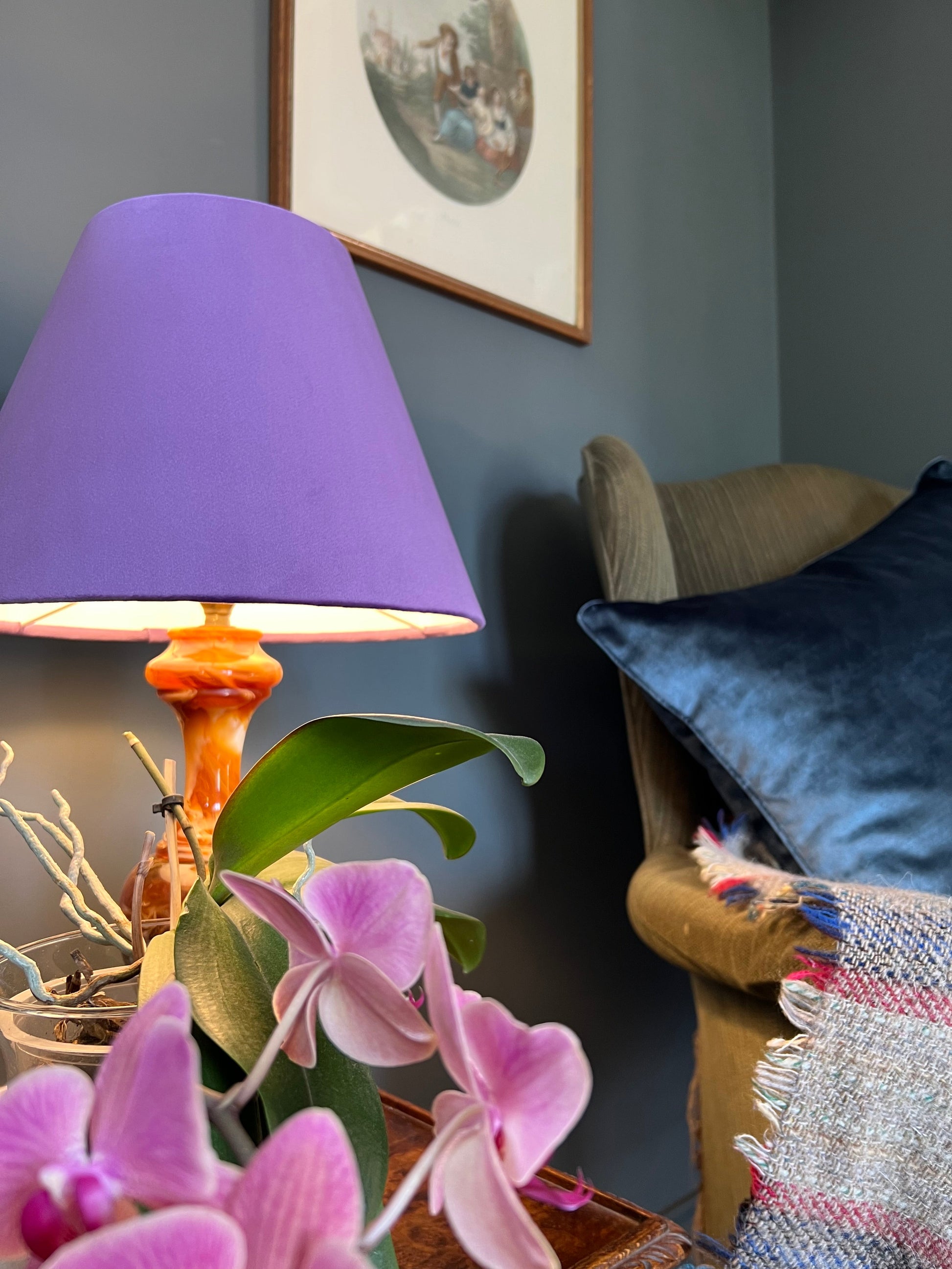 Purple velvet coolie lampshade/ ceiling light shade, empire lampshade