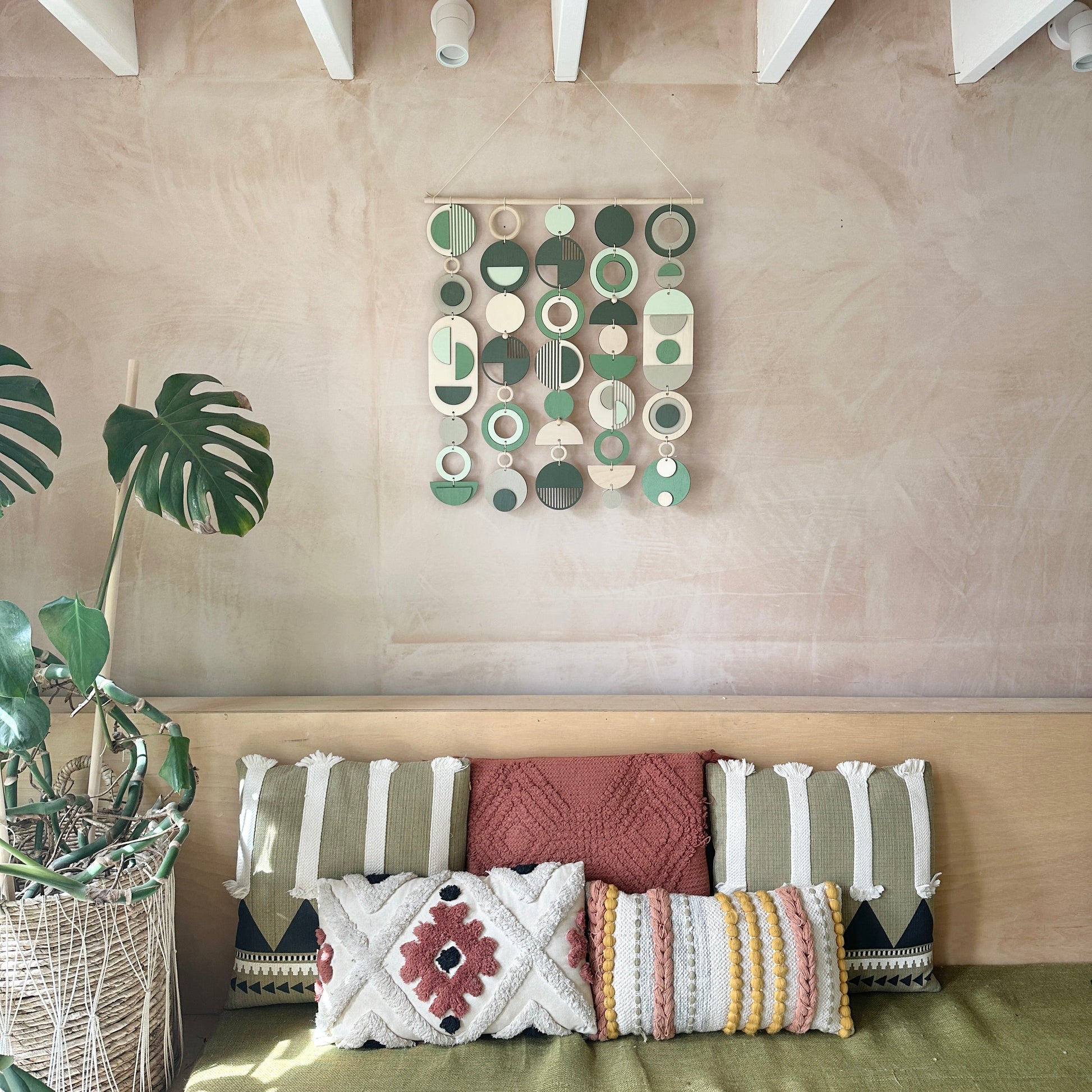 Large Green Wall Art Modern Wooden Centre Piece 60cm