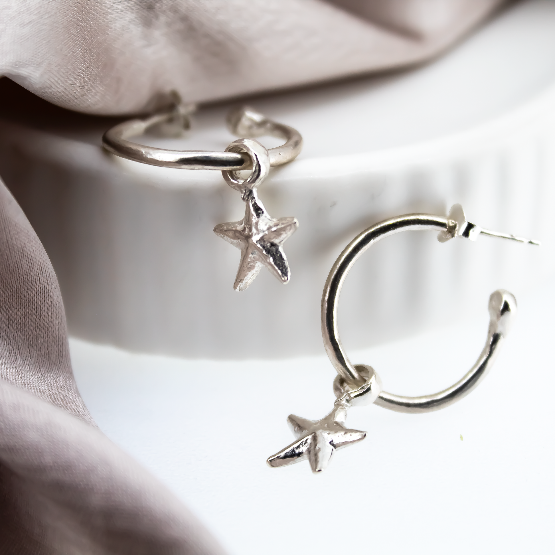Starfish Silver Hoops