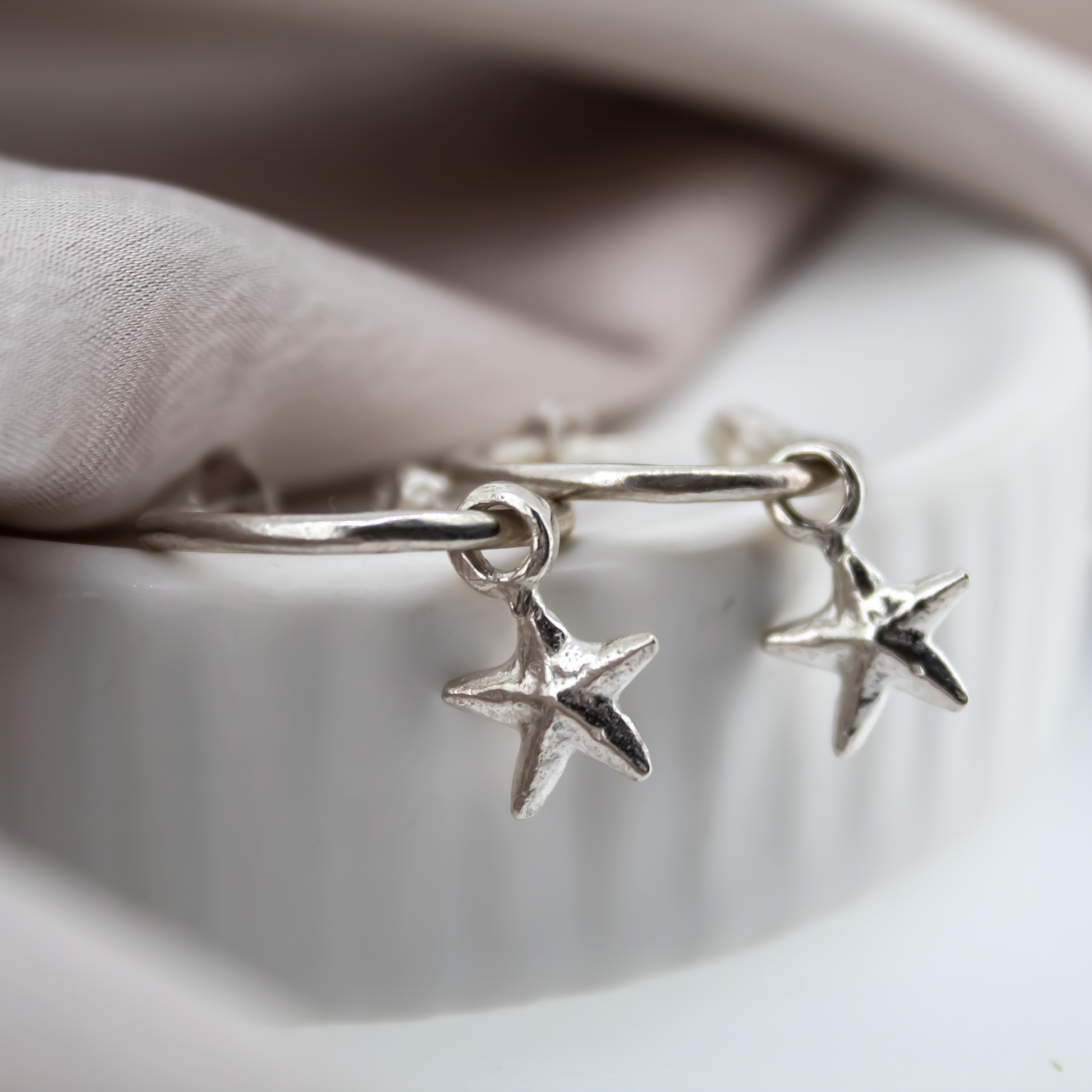 Starfish Silver Hoops
