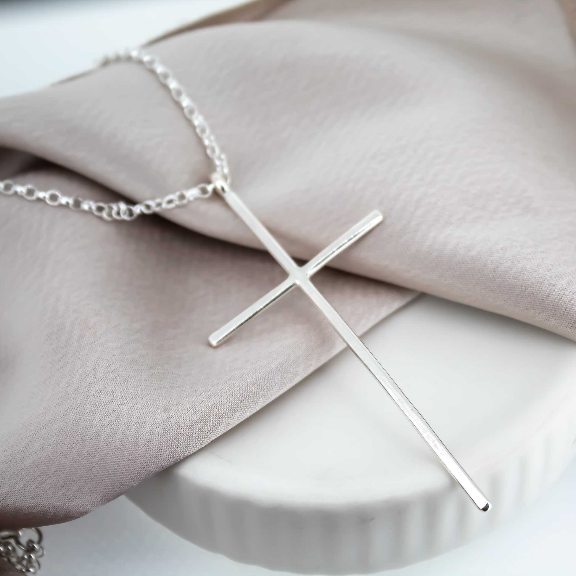 Large Sterling Silver Cross Necklace