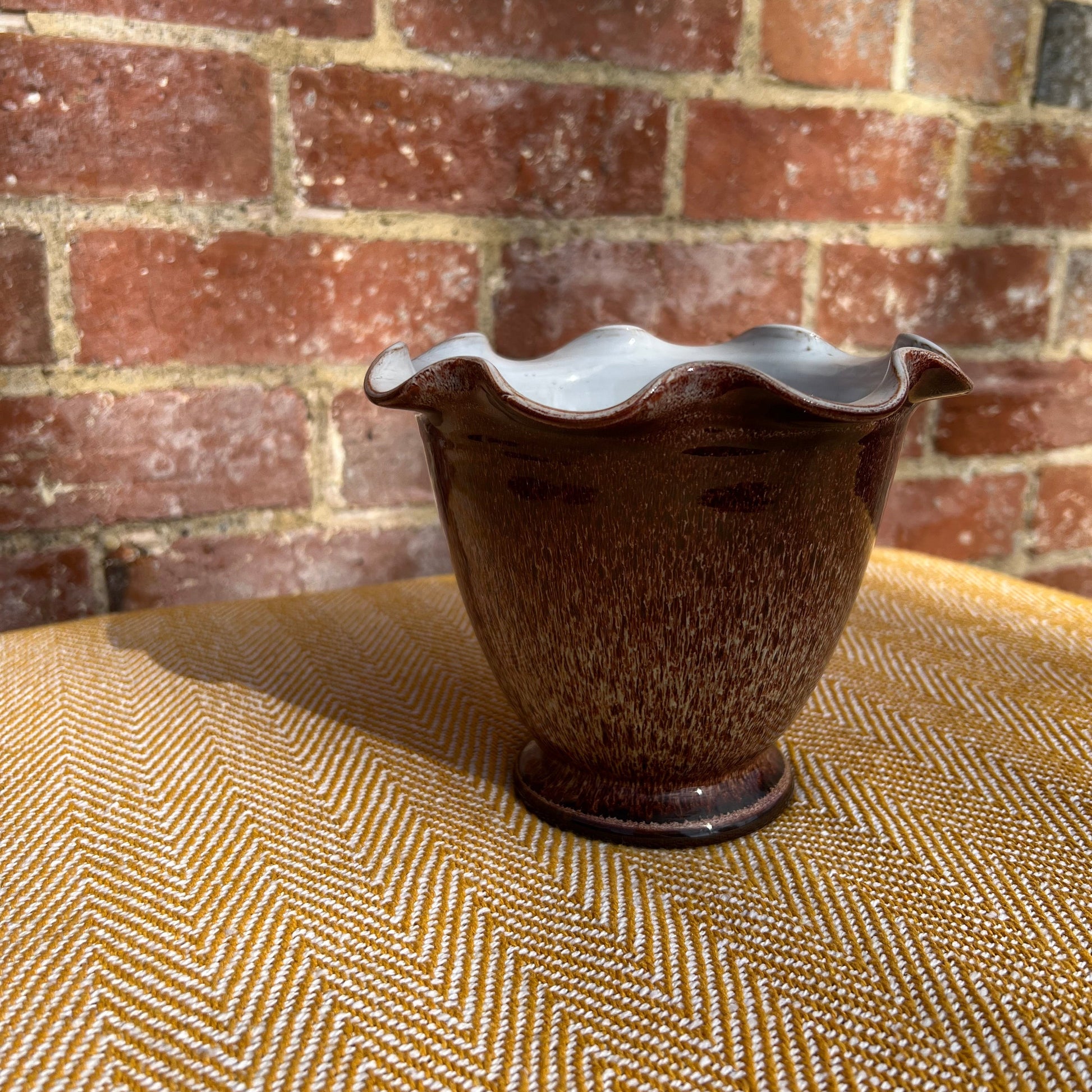 Scalloped brown vase/ pot