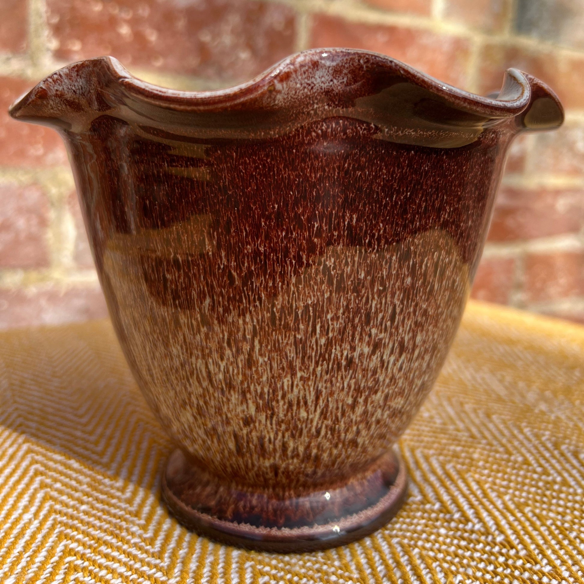Scalloped brown vase/ pot