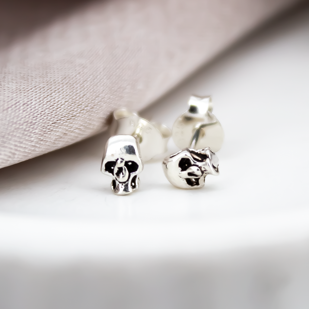 Mini Skull Studs in Sterling Silver