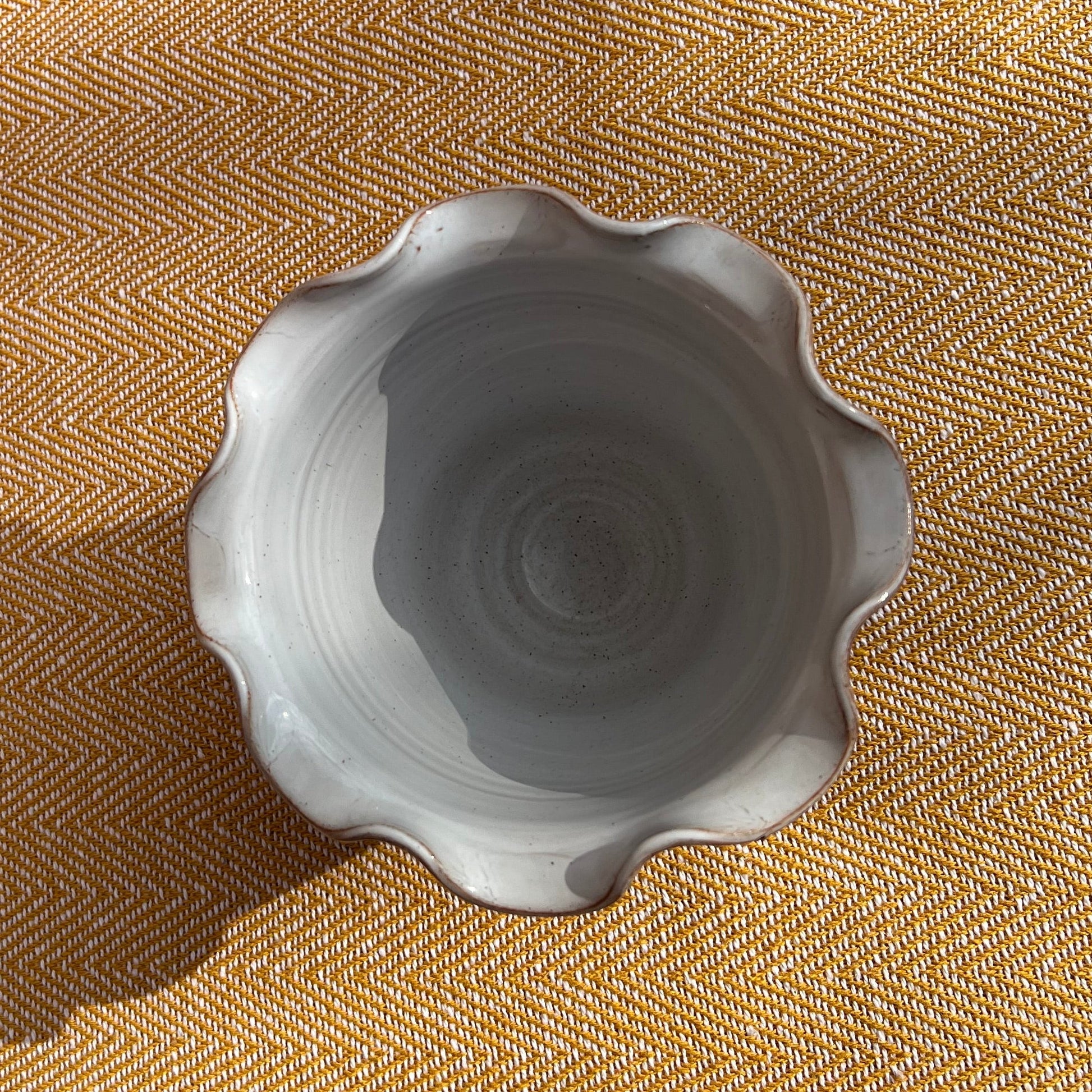 Scalloped brown vase/ pot