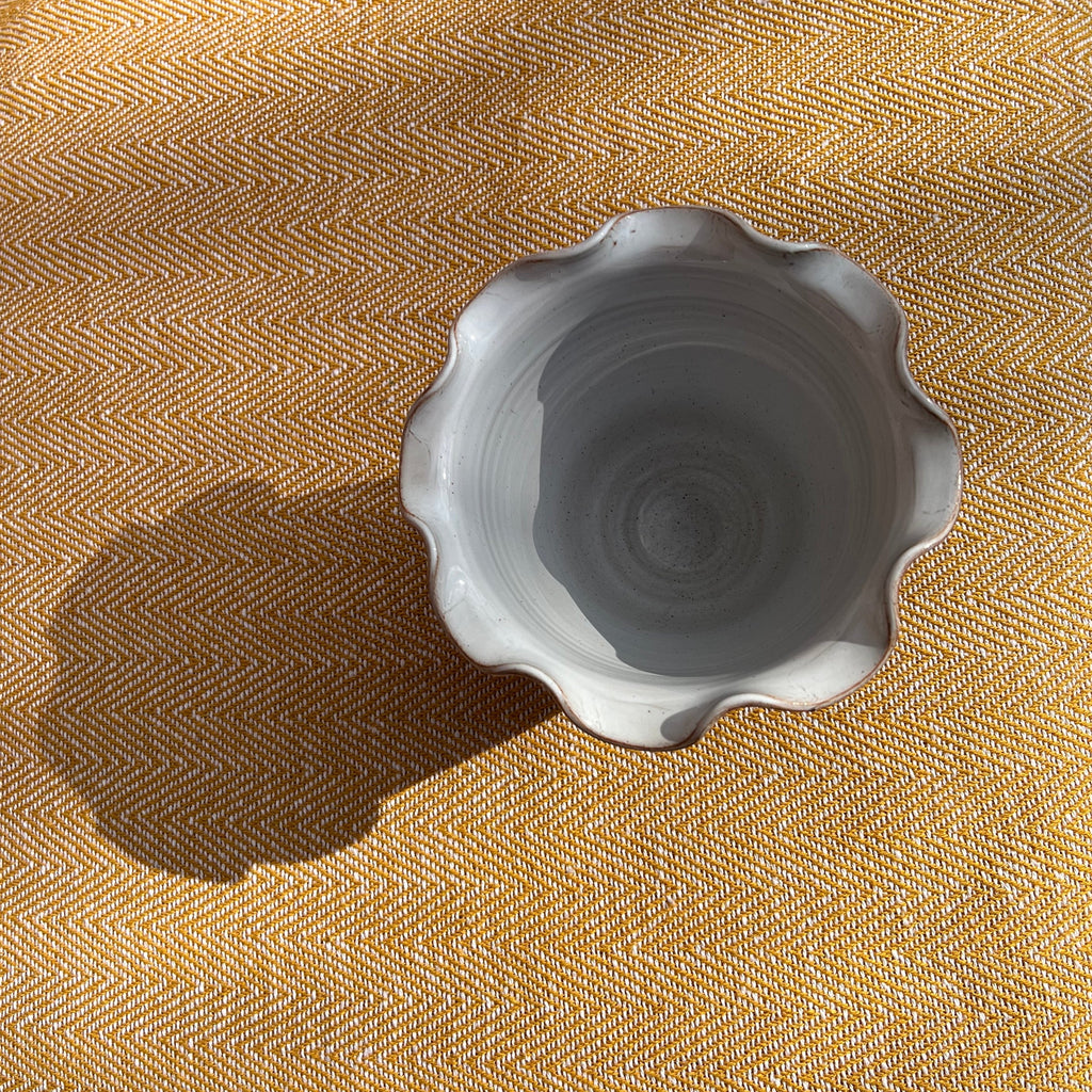 Scalloped brown vase/ pot