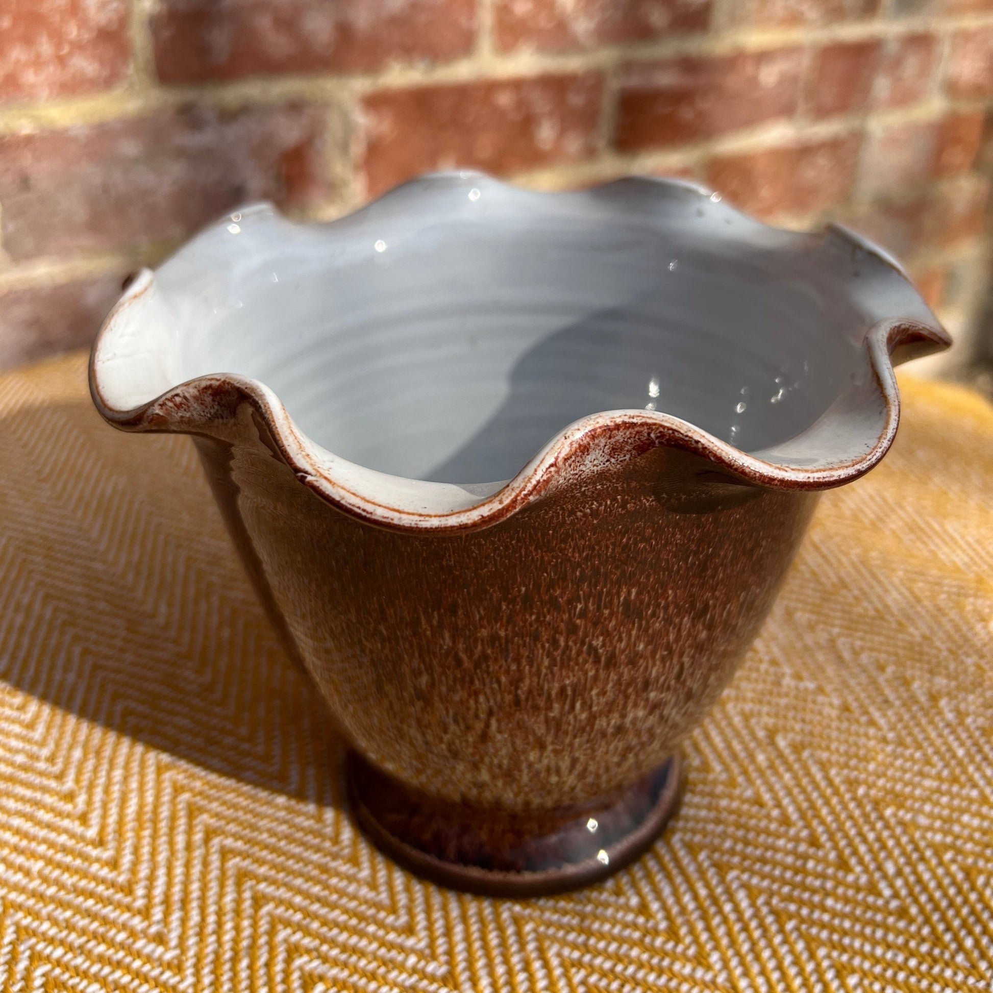 Scalloped brown vase/ pot
