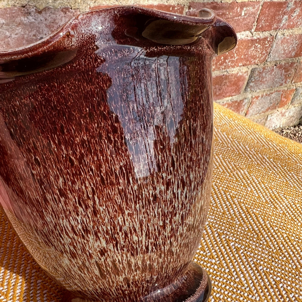 Scalloped brown vase/ pot