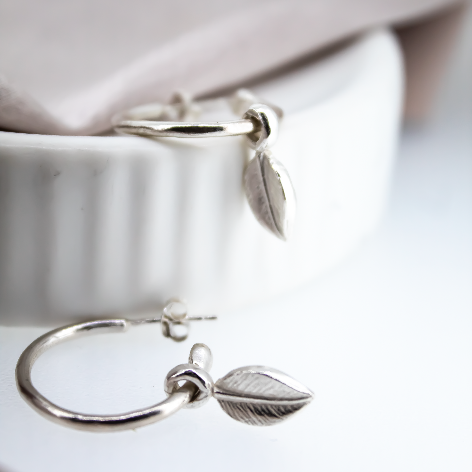 Leaf Charm Sterling Silver Hoops