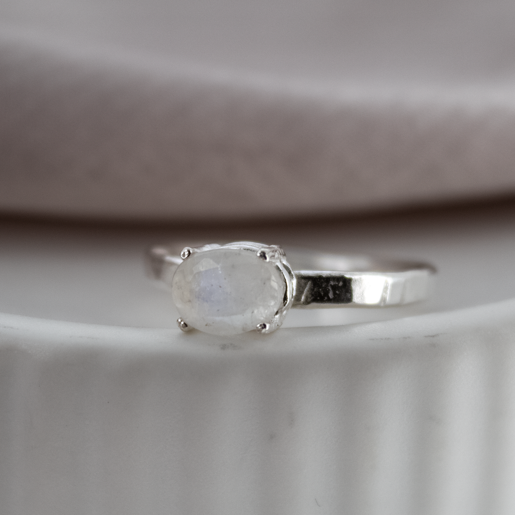 Baby Rainbow Moonstone Ring in Sterling Silver