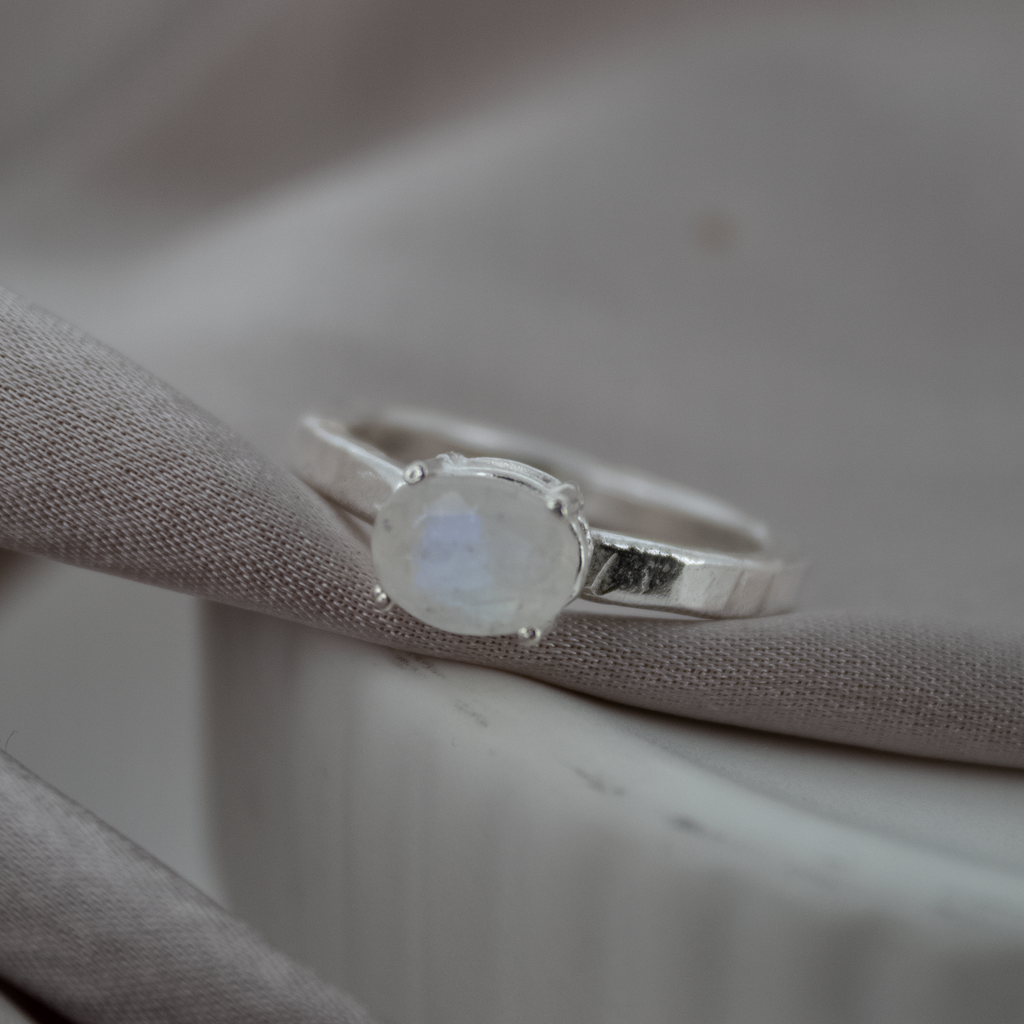 Baby Rainbow Moonstone Ring in Sterling Silver