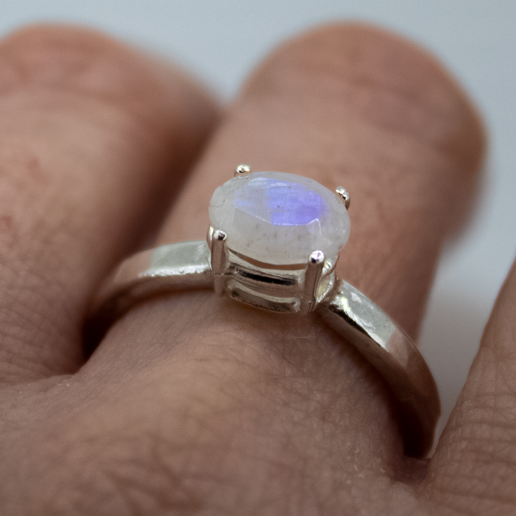 Baby Rainbow Moonstone Ring in Sterling Silver