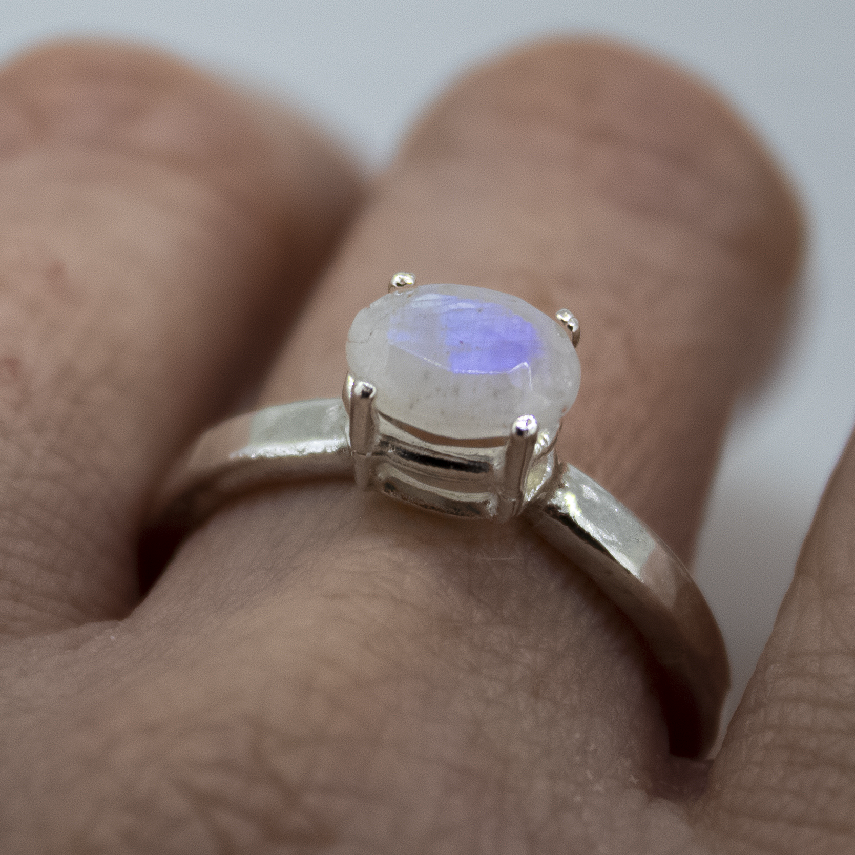 Baby Rainbow Moonstone Ring in Sterling Silver