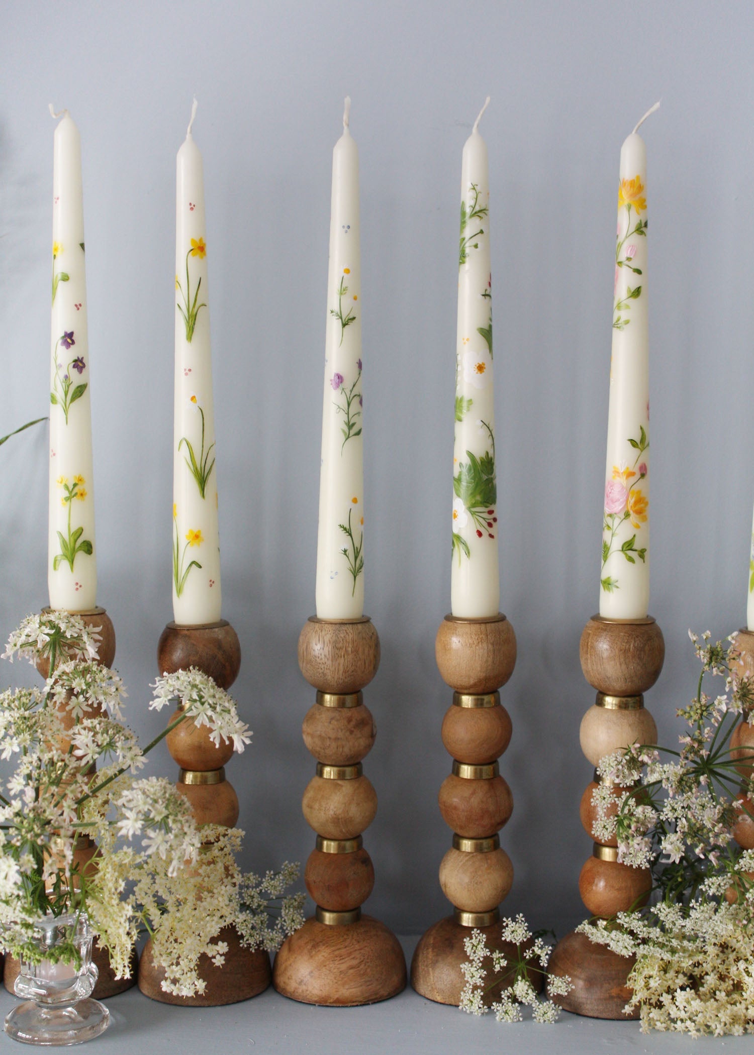 Birth Flower June Candle Hand Painted Roses and Honeysuckle