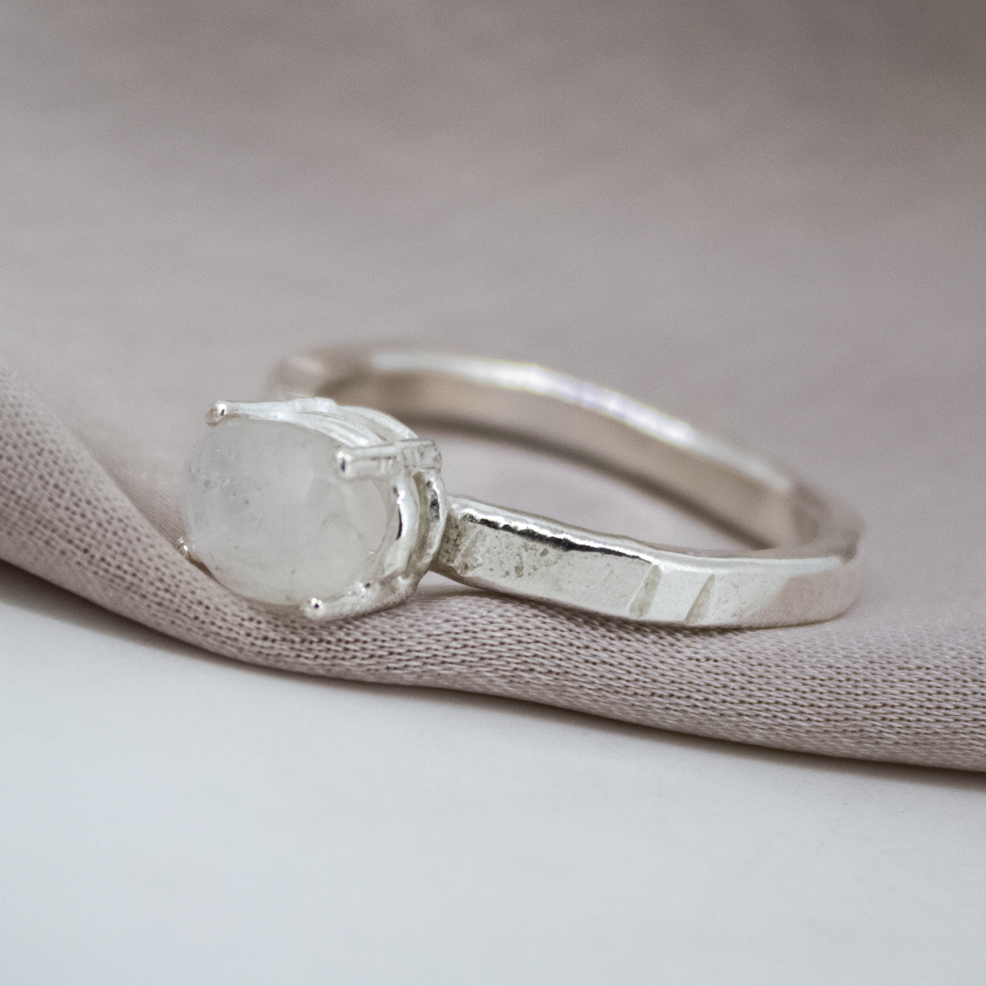 Baby Rainbow Moonstone Ring in Sterling Silver