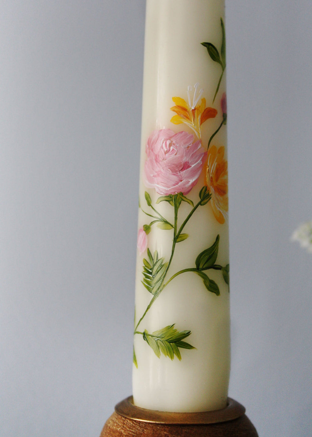 Birth Flower June Candle Hand Painted Roses and Honeysuckle