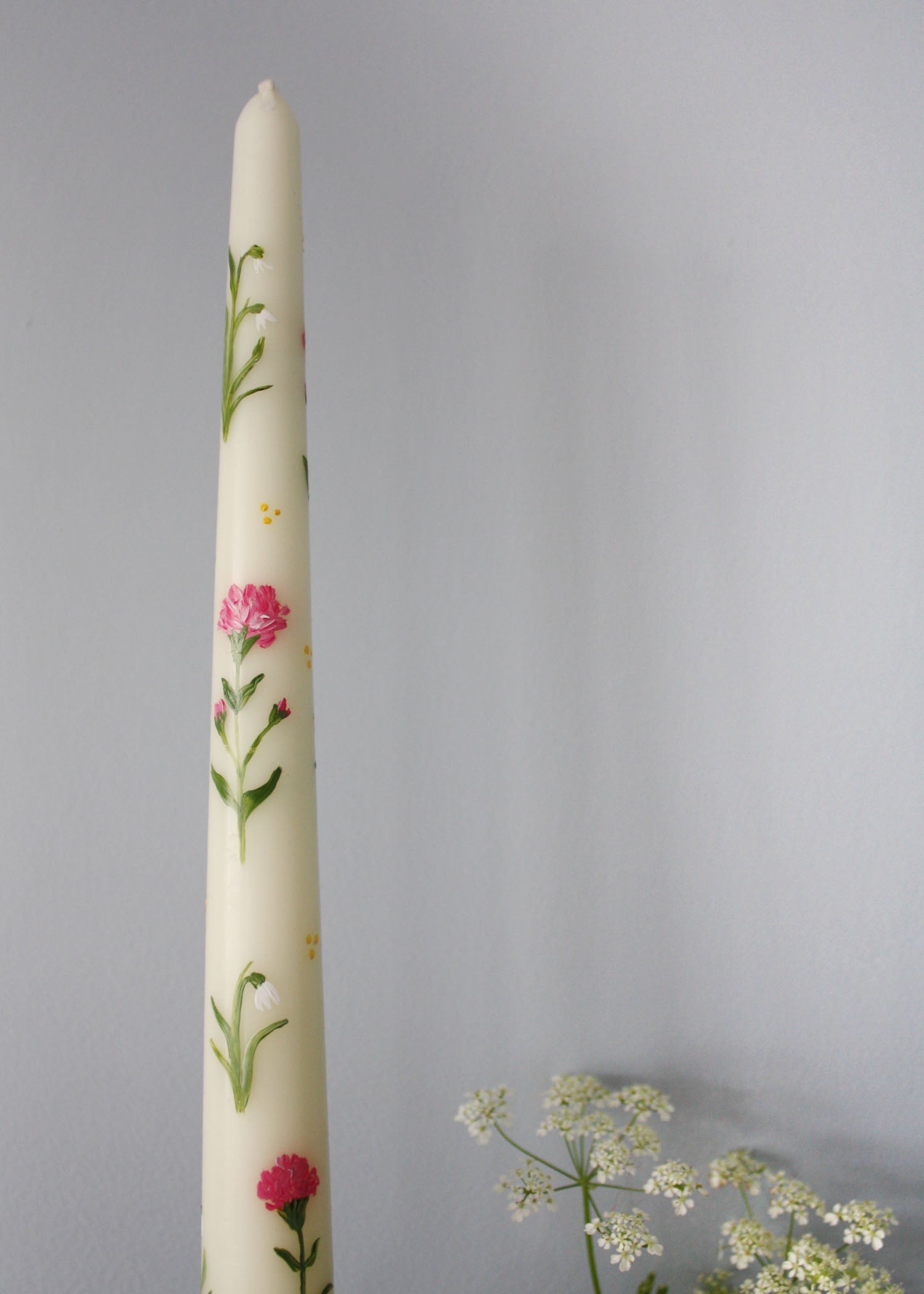 Birth Flower Candle Set 12 Month Collection Carnations and Snowdrops