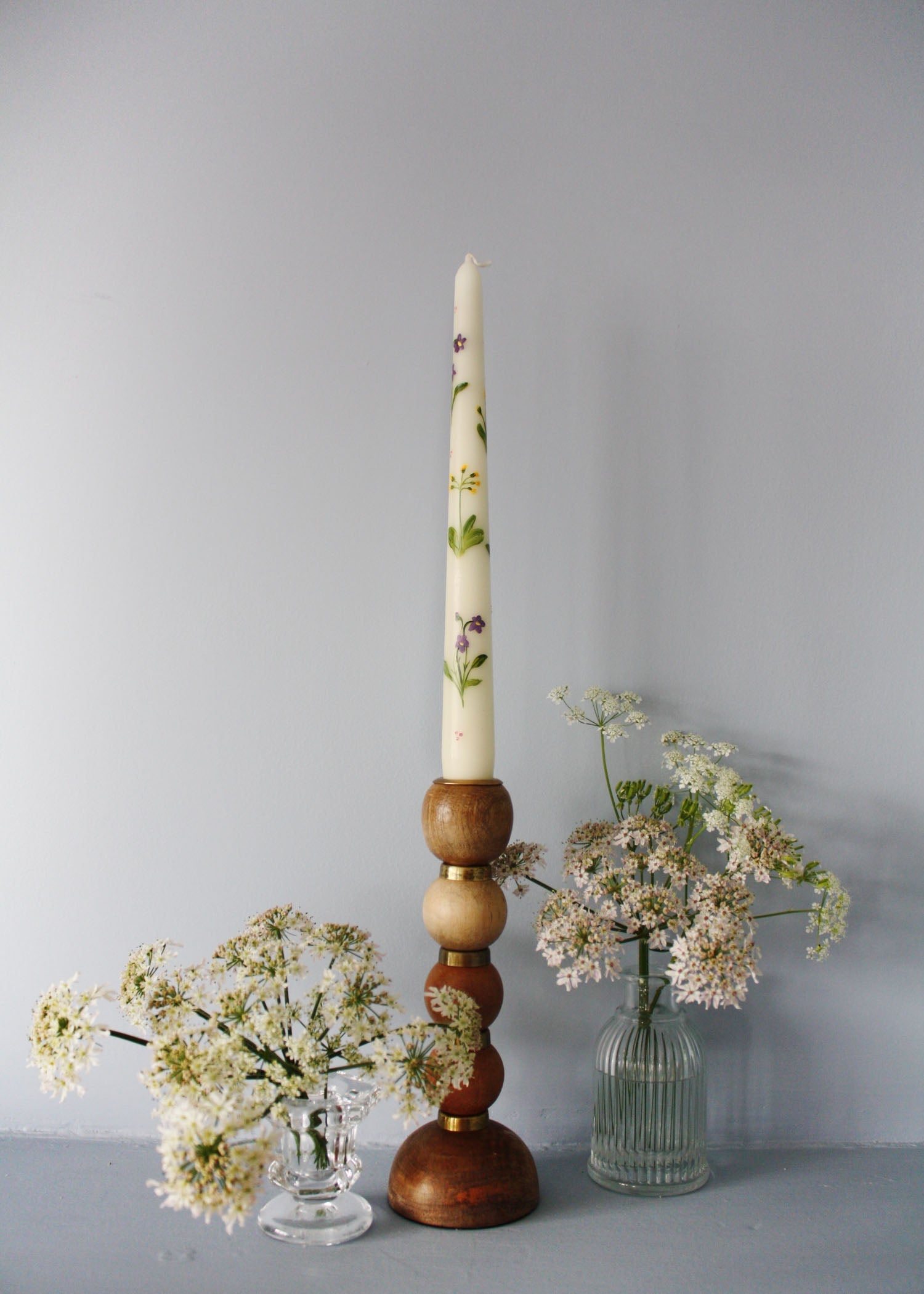 Birth Flower Primrose and Violets Hand Painted Candle February