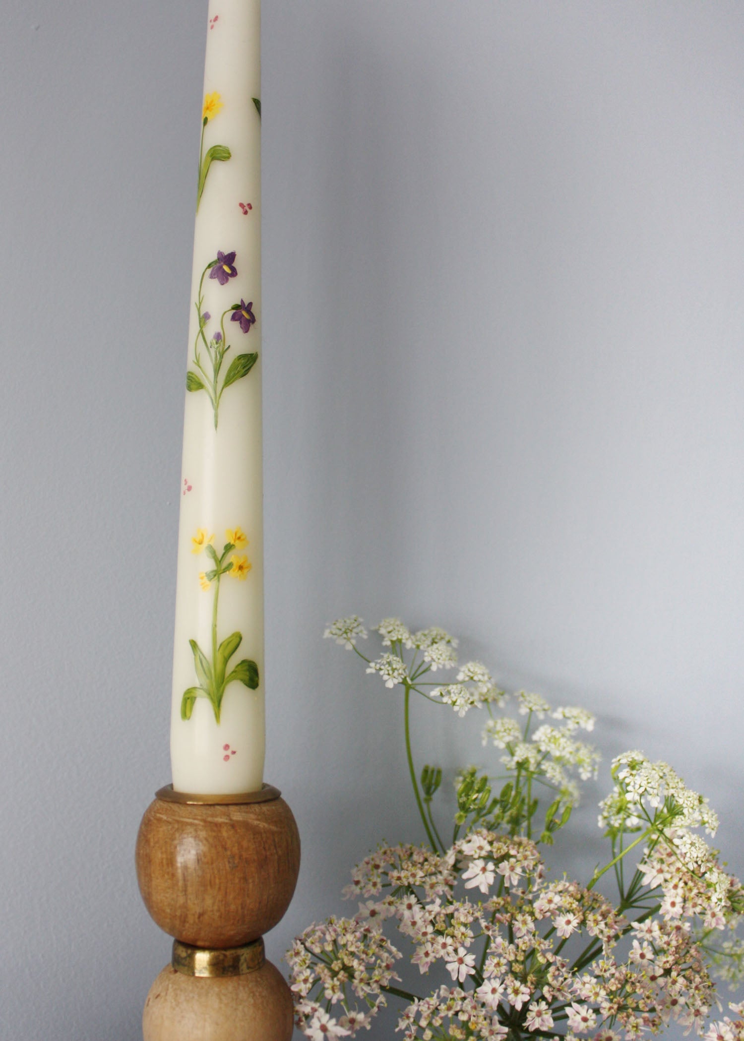 Birth Flower Primrose and Violets Hand Painted Candle February